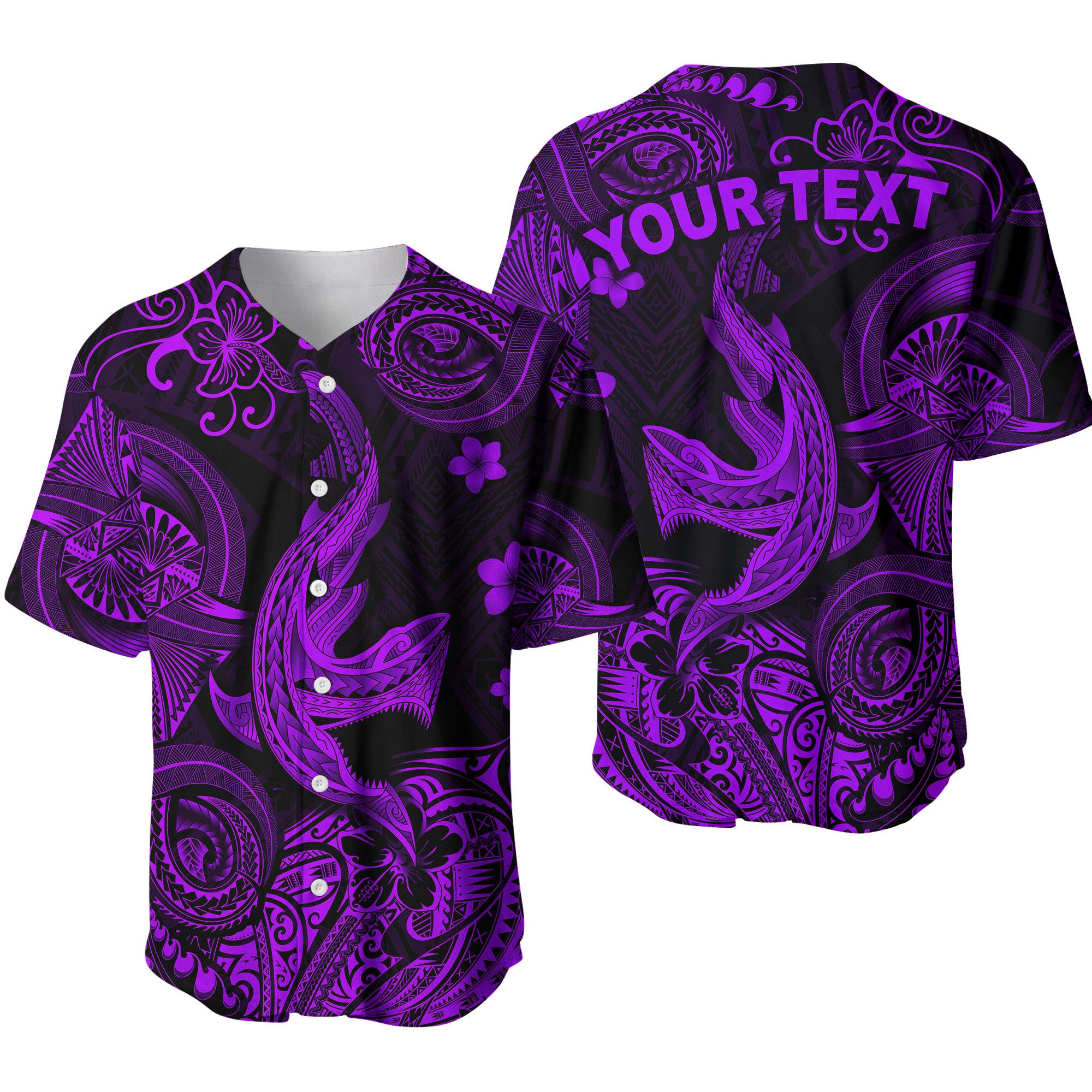 (Custom Personalised) Hawaii Angry Shark Polynesian Baseball Jersey Unique Style - Purple LT8 - Polynesian Pride