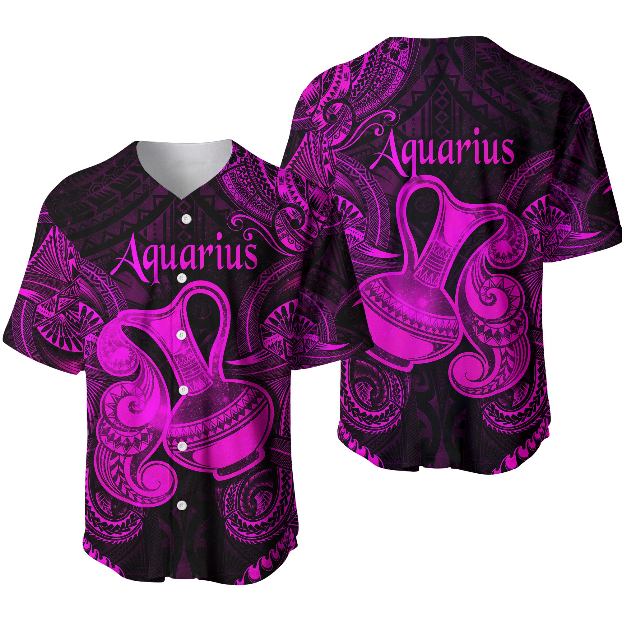 Aquarius Zodiac Polynesian Baseball Jersey Unique Style - Pink LT8 - Polynesian Pride