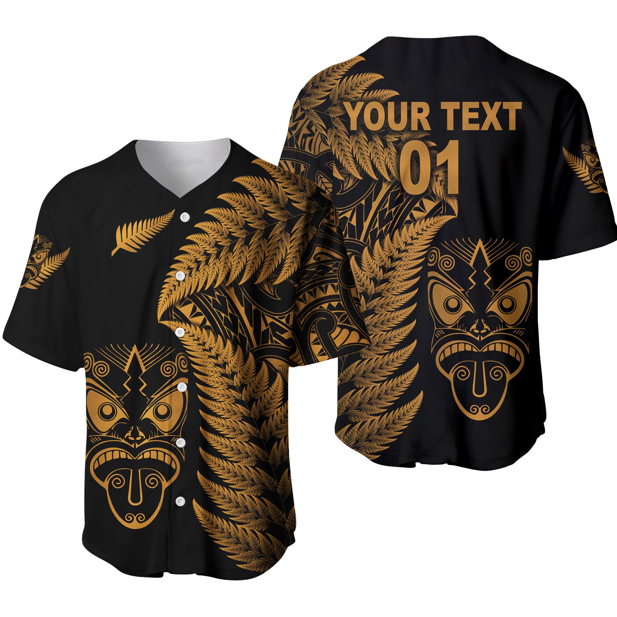 (Custom Personalised) New Zealand Haka Rugby Maori Baseball Jersey Silver Fern Vibes - Gold LT8 - Polynesian Pride