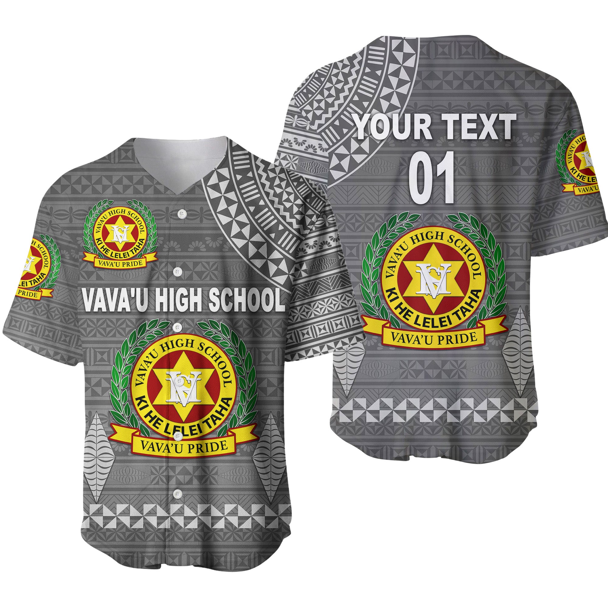 (Custom Personalised) Tonga Vava'u High School Baseball Jersey Simple Style - Full Grey LT8 - Polynesian Pride