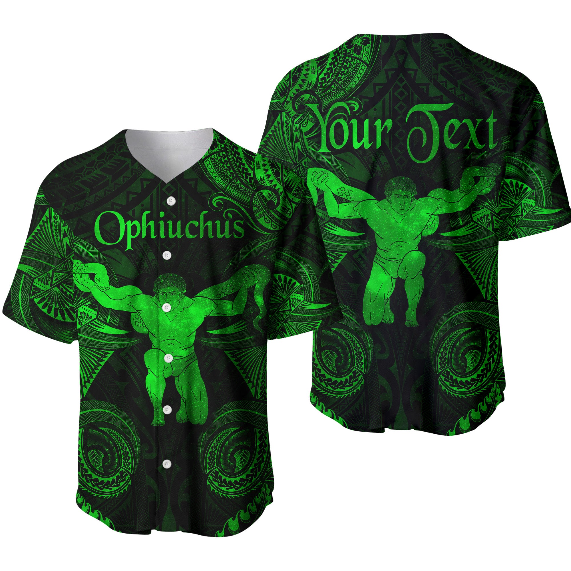 (Custom Personalised) Ophiuchus Zodiac Polynesian Baseball Jersey Unique Style - Green LT8 - Polynesian Pride