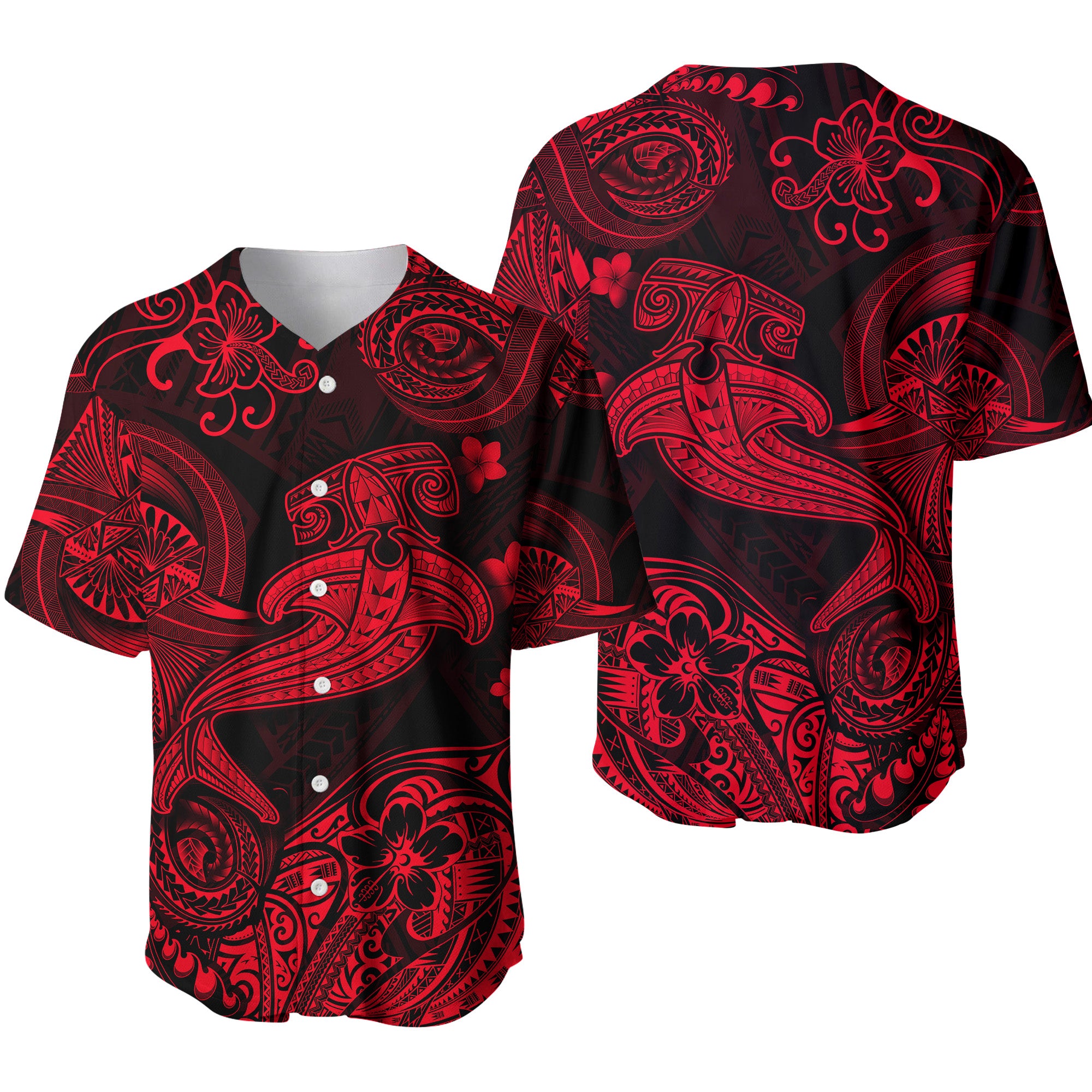 Hawaii Hammer Shark Polynesian Baseball Jersey Unique Style - Red LT8 - Polynesian Pride