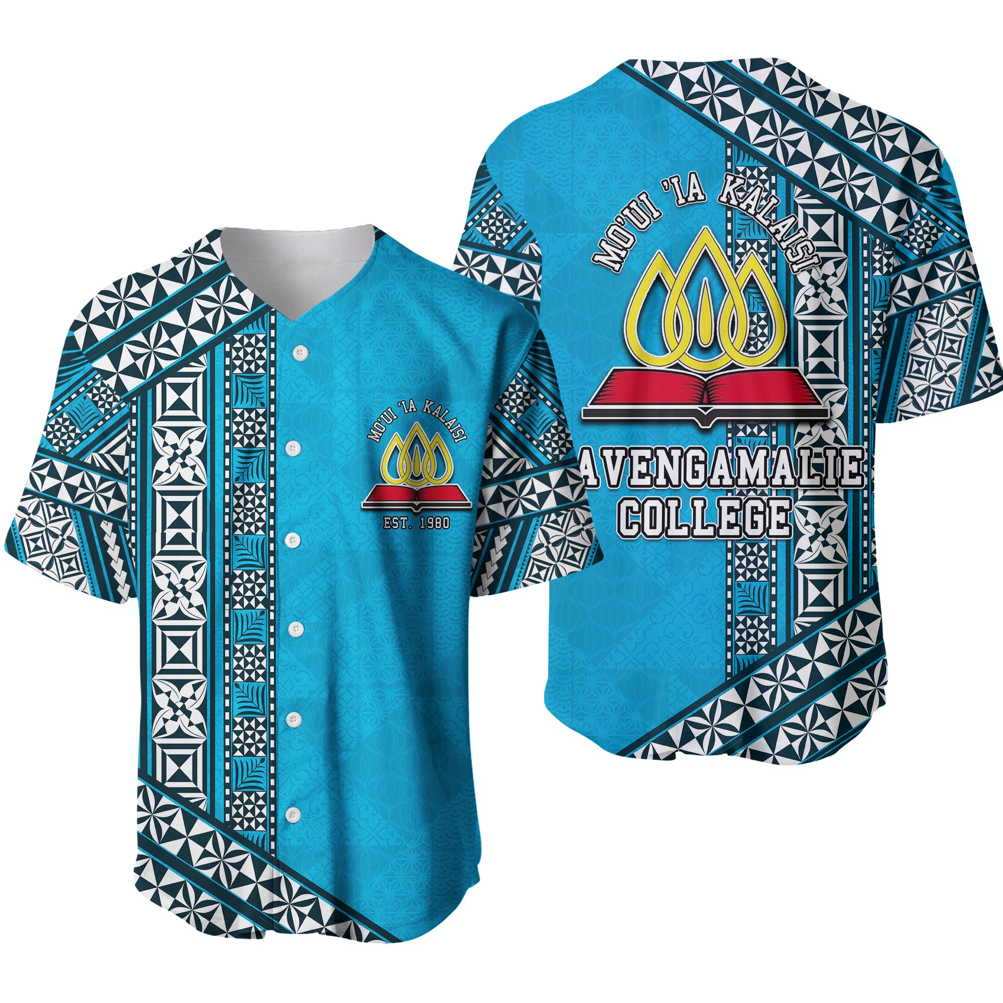 Lavengamalie College Baseball Jersey Tonga Patterns Style LT6 Blue - Polynesian Pride