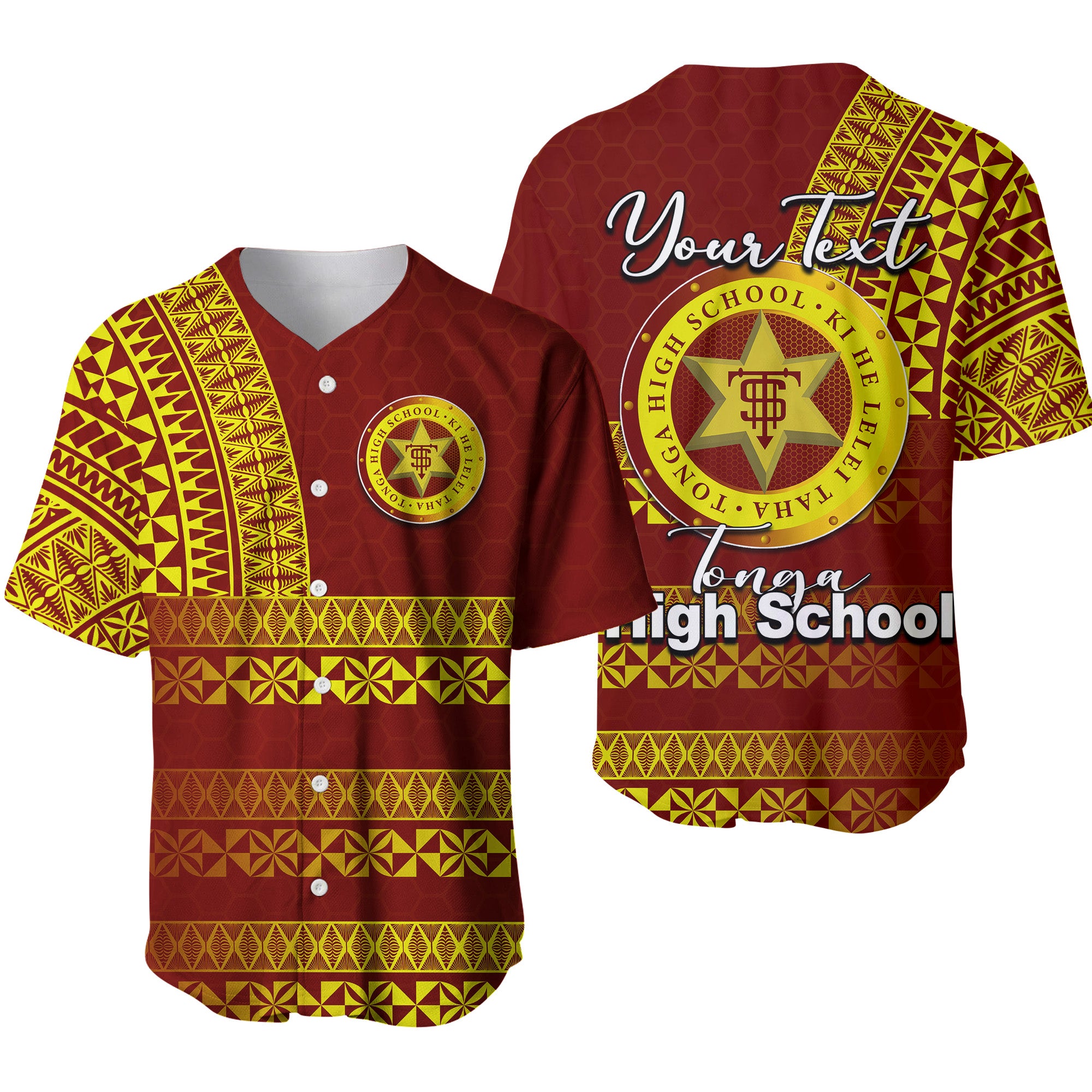 (Custom Personalised)Tonga High School Baseball Jersey Tonga Tattoo Style LT6 - Polynesian Pride