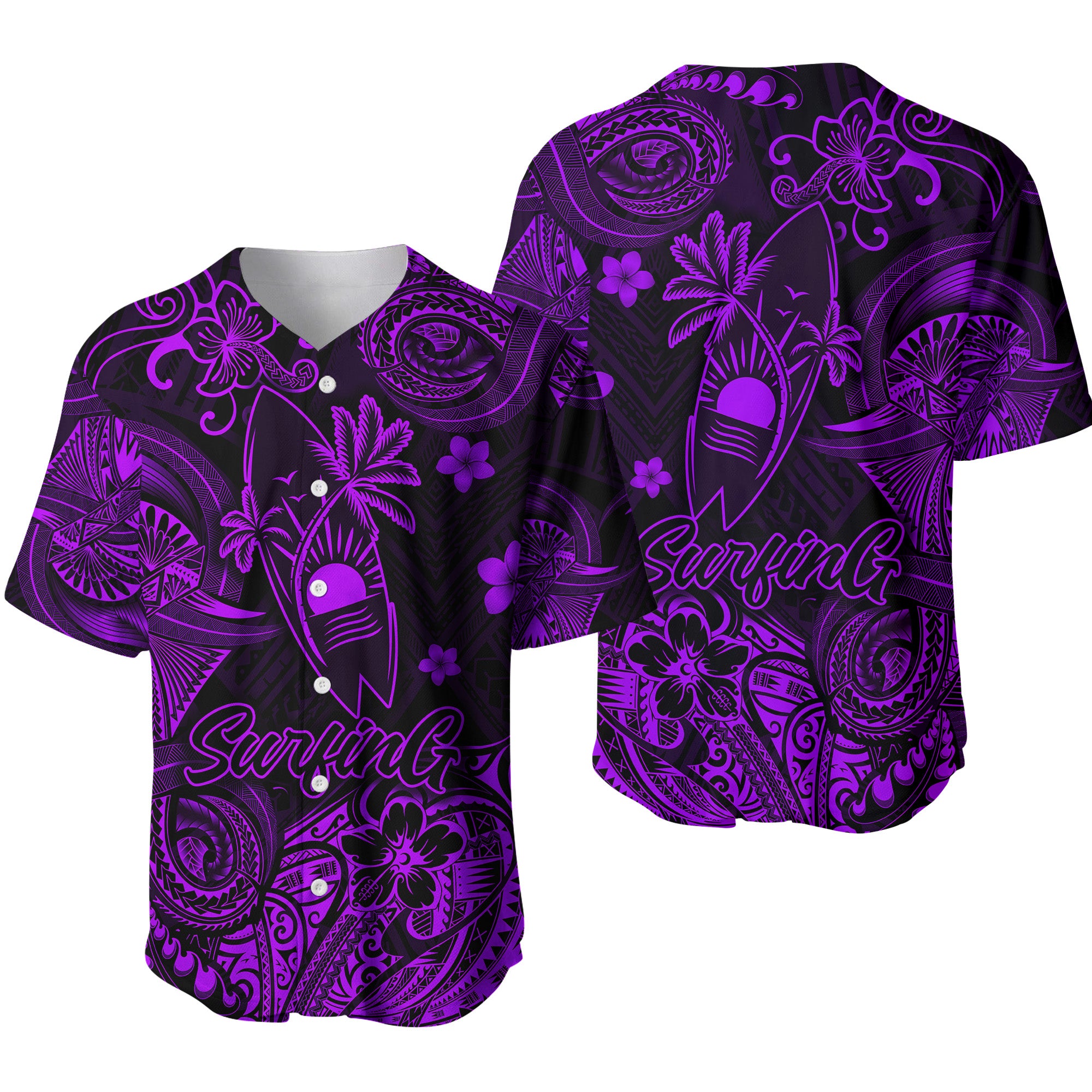 Hawaii Surfing Polynesian Baseball Jersey Unique Style - Purple LT8 - Polynesian Pride