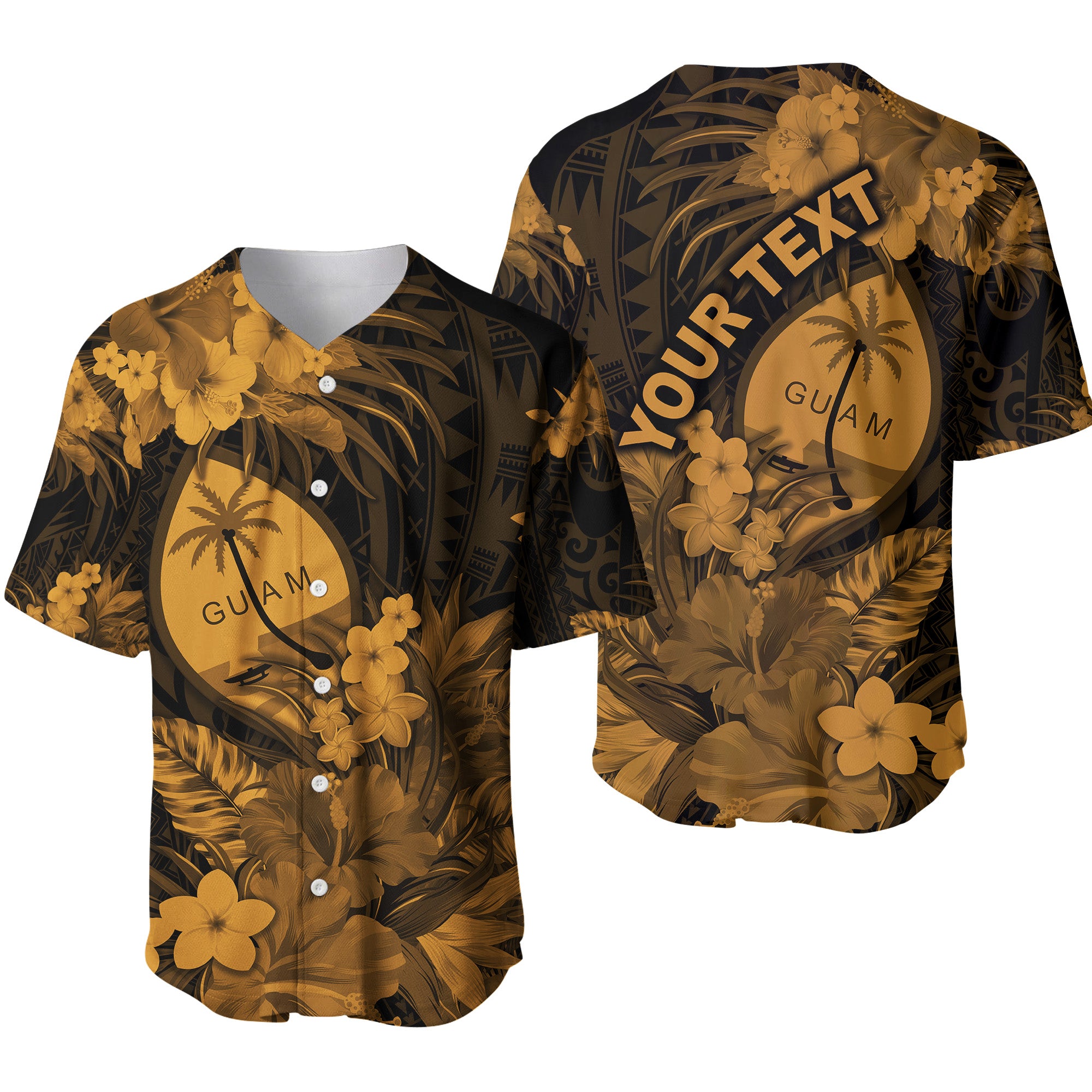 (Custom Personalised) Guam Polynesian Baseball Jersey Tropical Flowers - Tan LT8 - Polynesian Pride