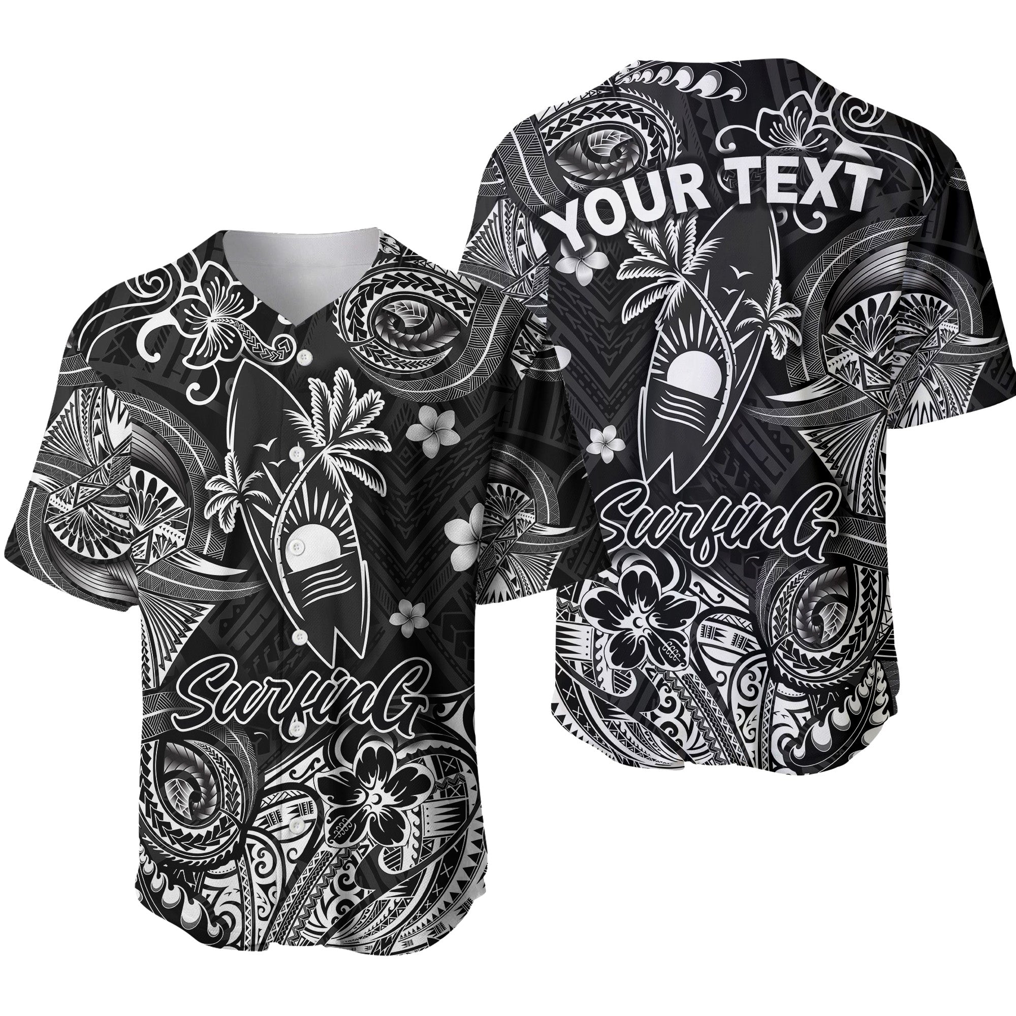 (Custom Personalised) Hawaii Surfing Polynesian Baseball Jersey Unique Style - Black LT8 - Polynesian Pride