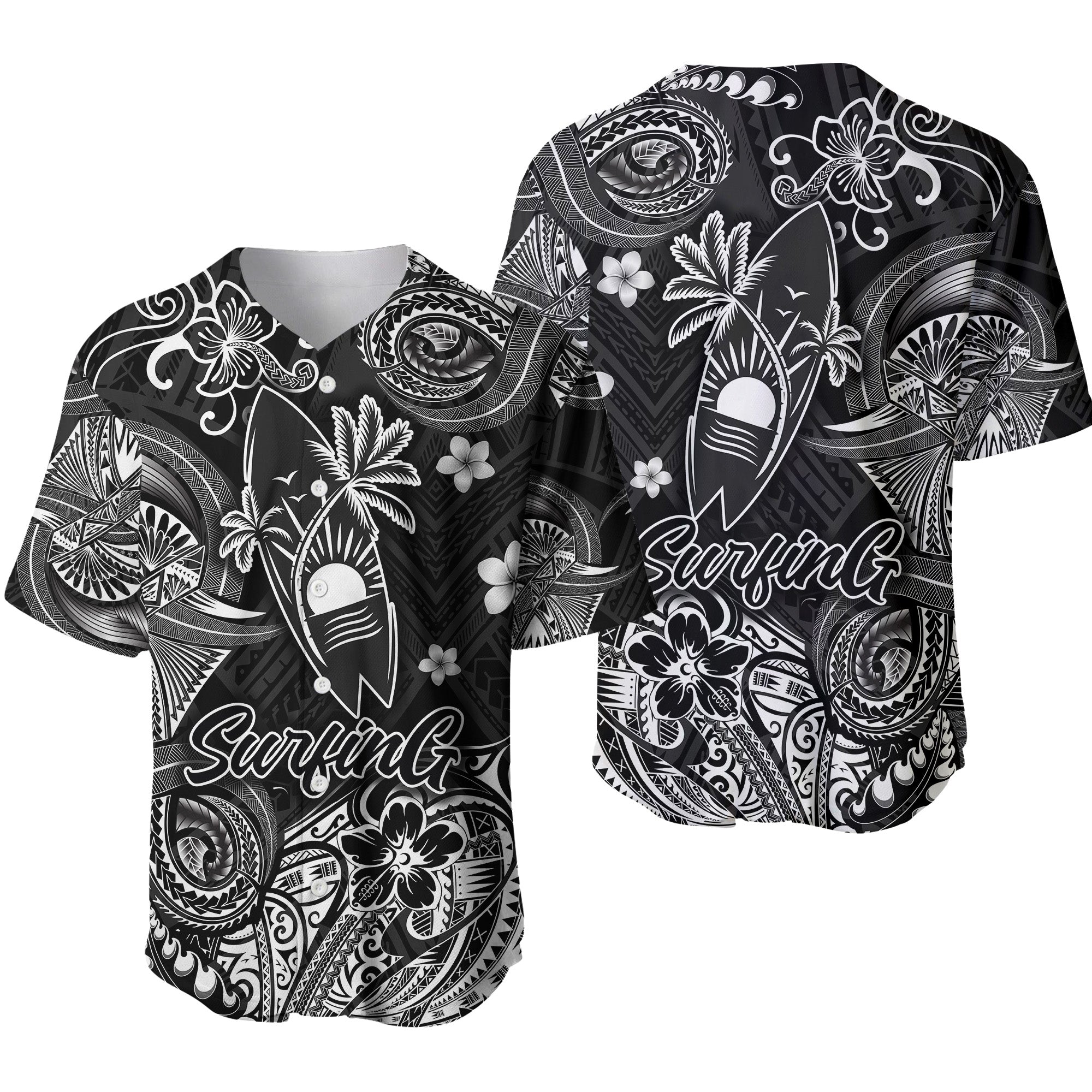 Hawaii Surfing Polynesian Baseball Jersey Unique Style - Black LT8 - Polynesian Pride