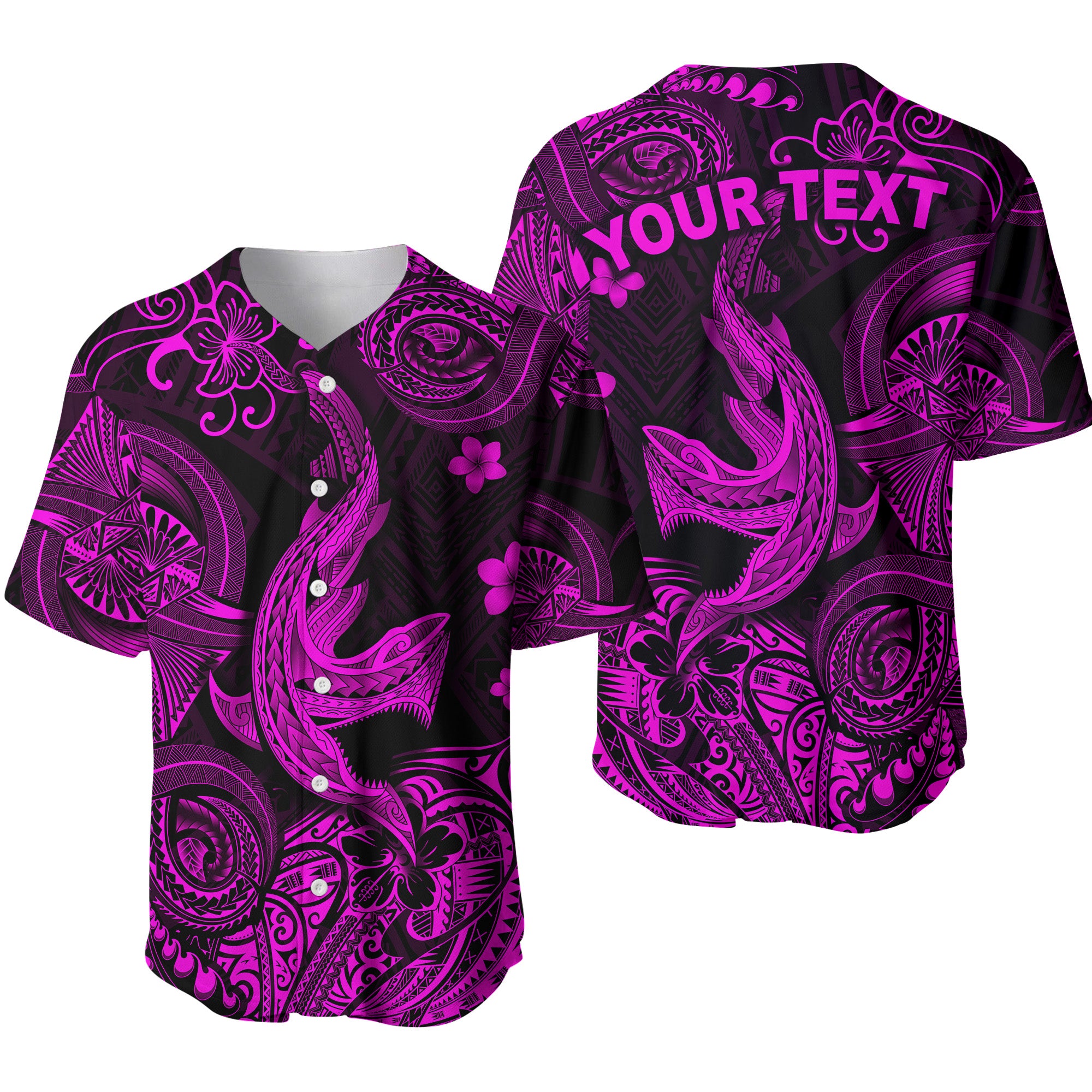 (Custom Personalised) Hawaii Angry Shark Polynesian Baseball Jersey Unique Style - Pink LT8 - Polynesian Pride