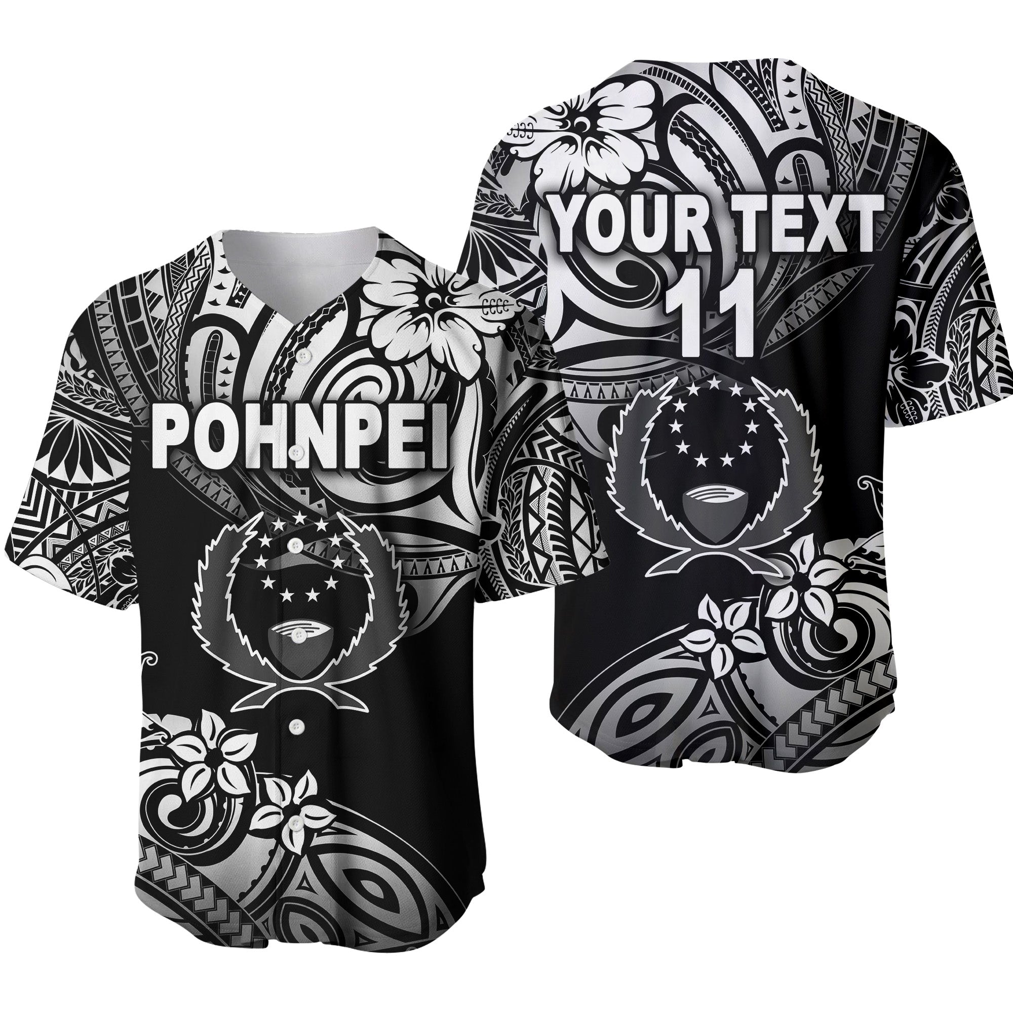 (Custom Personalised) FSM Pohnpei Baseball Jersey Unique Vibes - Black LT8 Unisex Black - Polynesian Pride