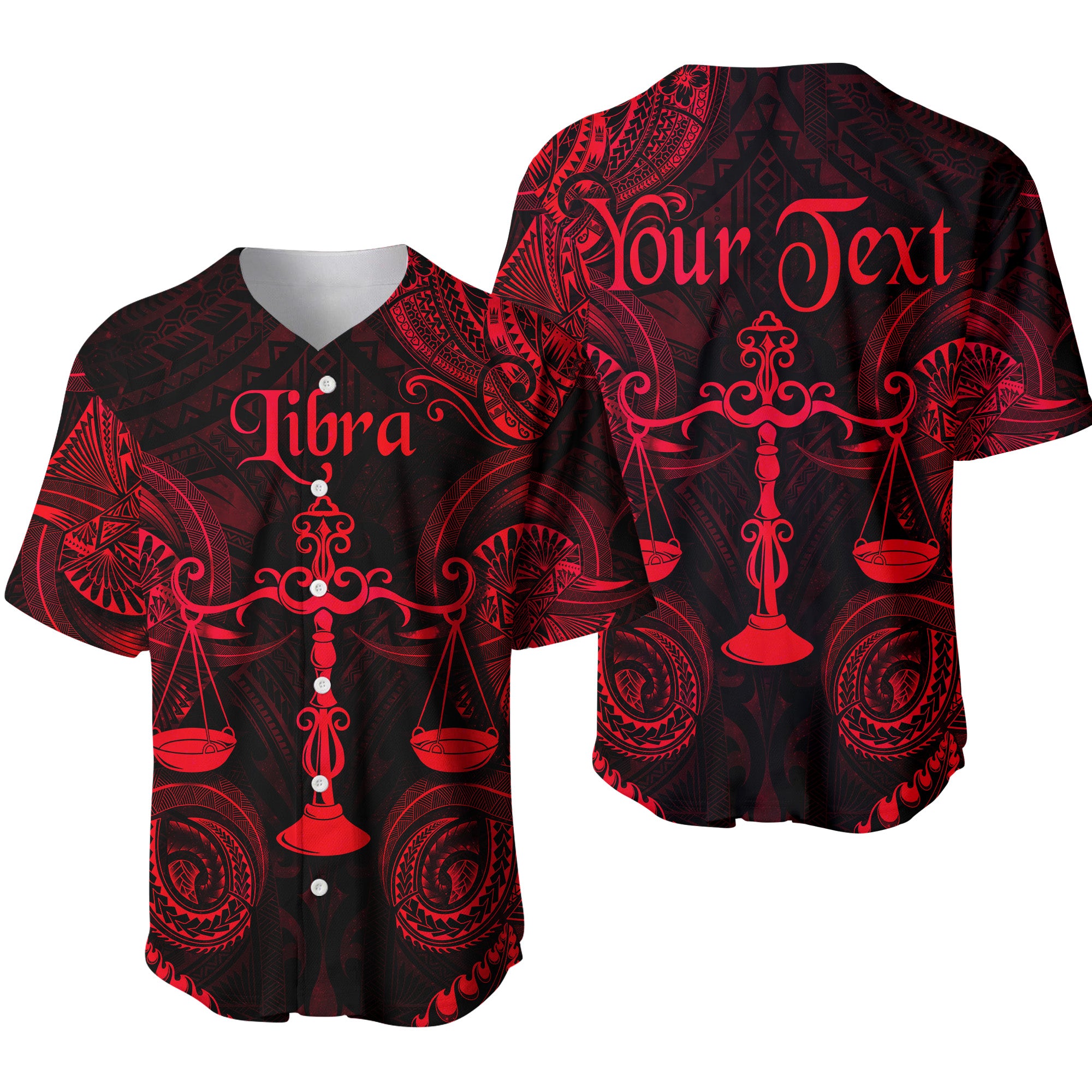 (Custom Personalised) Libra Zodiac Polynesian Baseball Jersey Unique Style - Red LT8 - Polynesian Pride