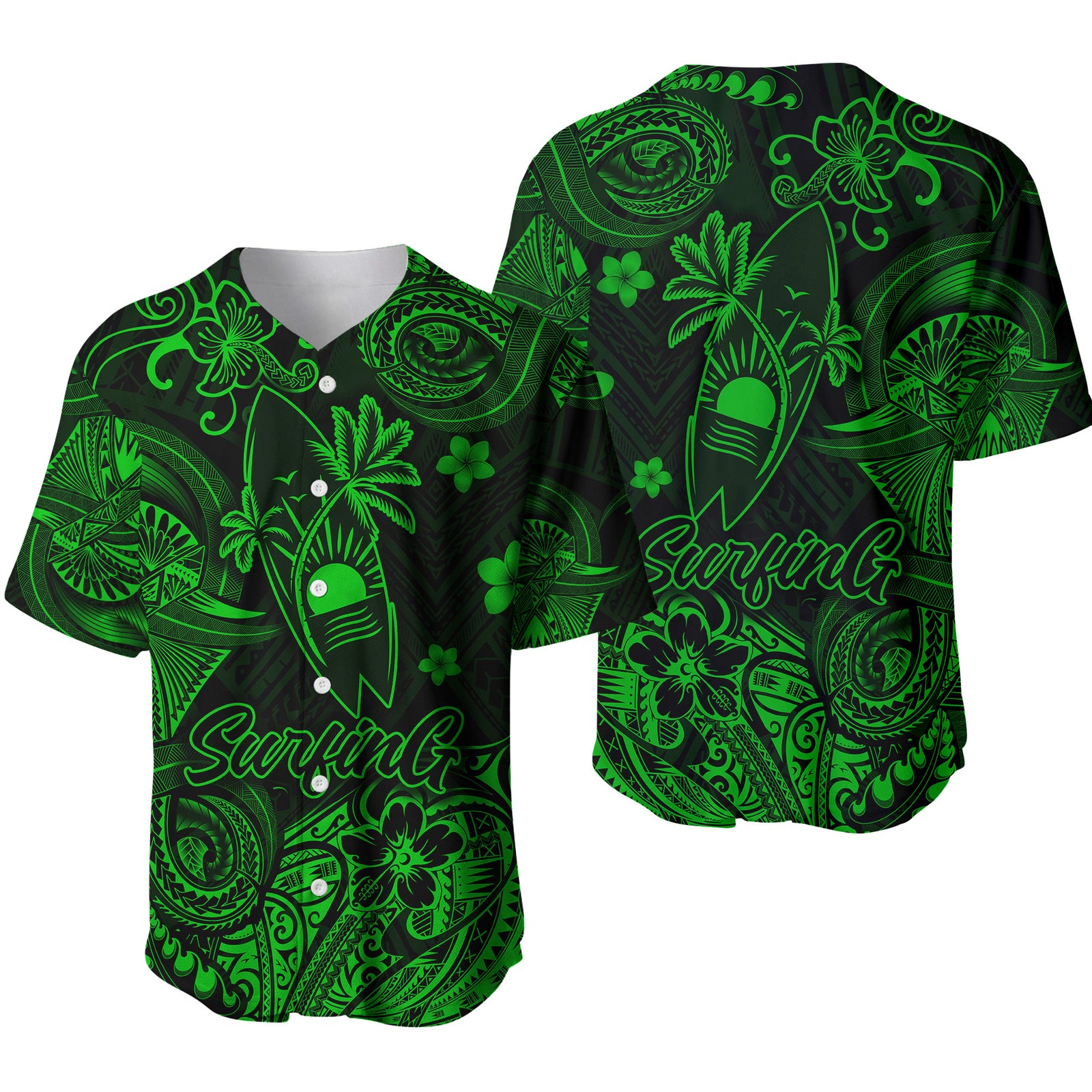 Hawaii Surfing Polynesian Baseball Jersey Unique Style - Green LT8 - Polynesian Pride