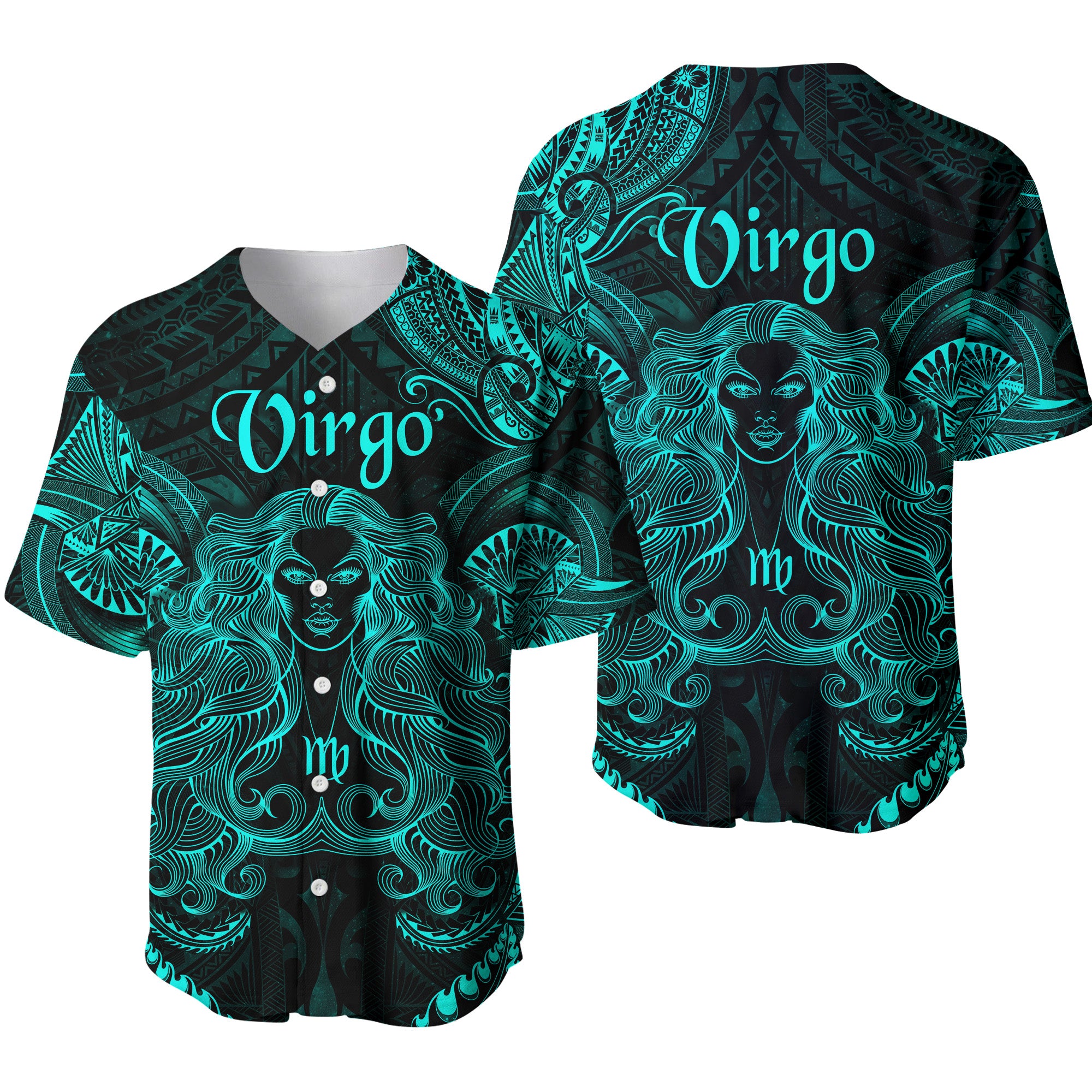 Virgo Zodiac Polynesian Baseball Jersey Unique Style - Turquoise LT8 - Polynesian Pride