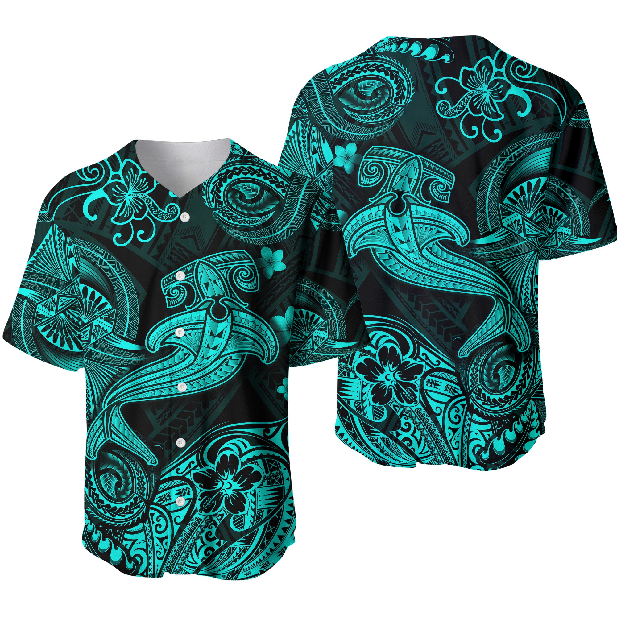 Hawaii Hammer Shark Polynesian Baseball Jersey Unique Style - Turquoise LT8 - Polynesian Pride