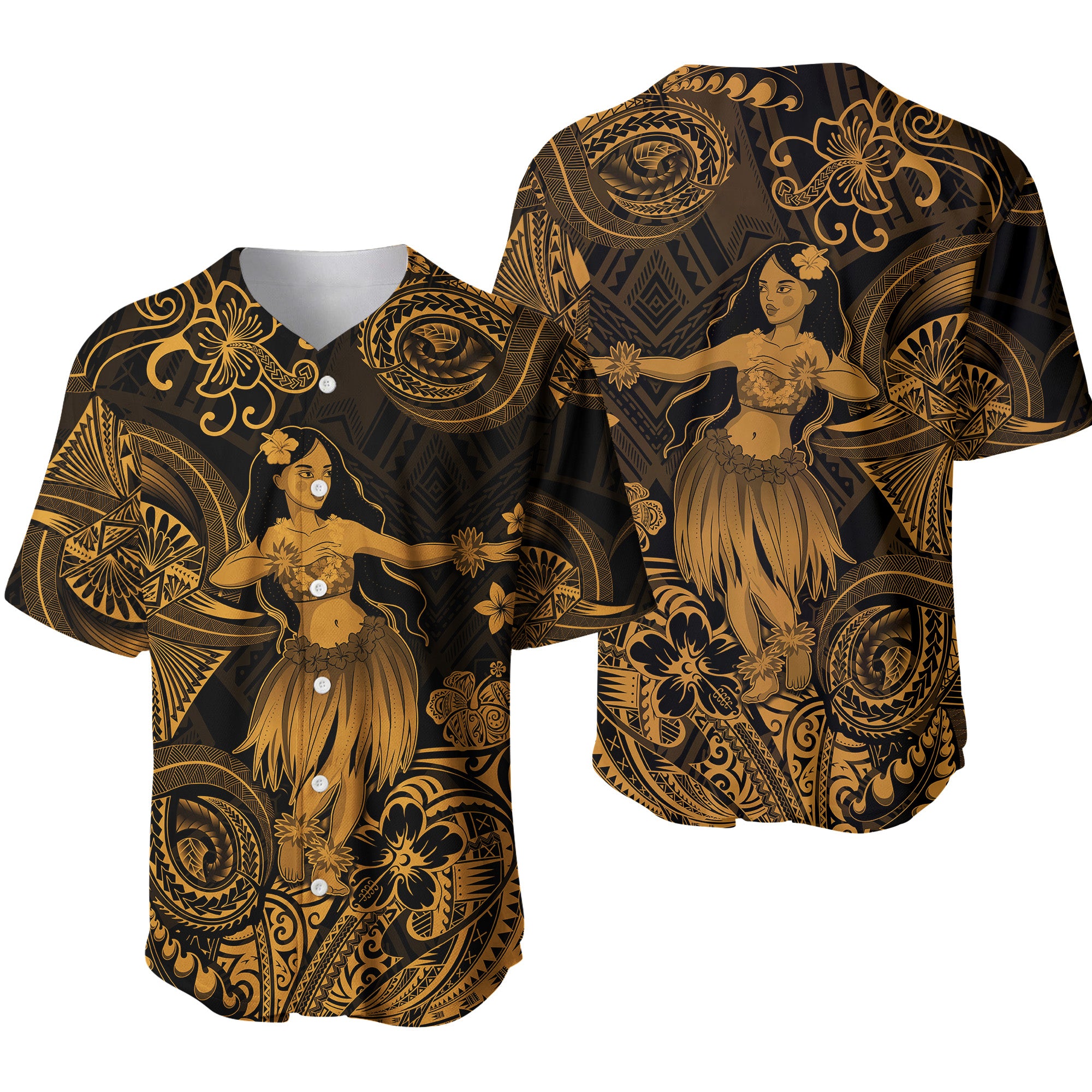 Hawaii Hula Girl Polynesian Baseball Jersey Unique Style - Gold LT8 - Polynesian Pride