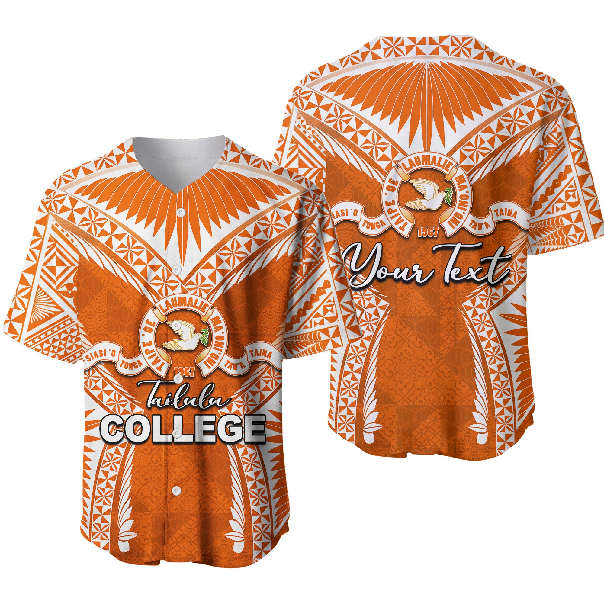 (Custom Personalised)Tailulu College Baseball Jersey Orange Style LT6 - Polynesian Pride