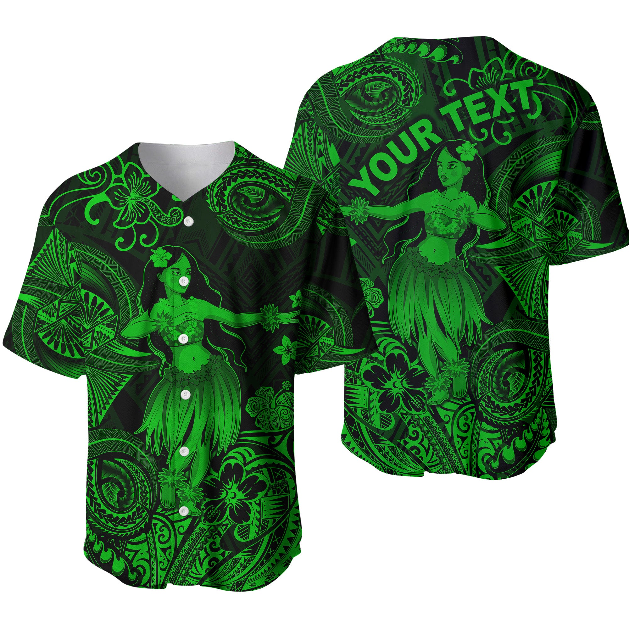 (Custom Personalised) Hawaii Hula Girl Polynesian Baseball Jersey Unique Style - Green LT8 - Polynesian Pride