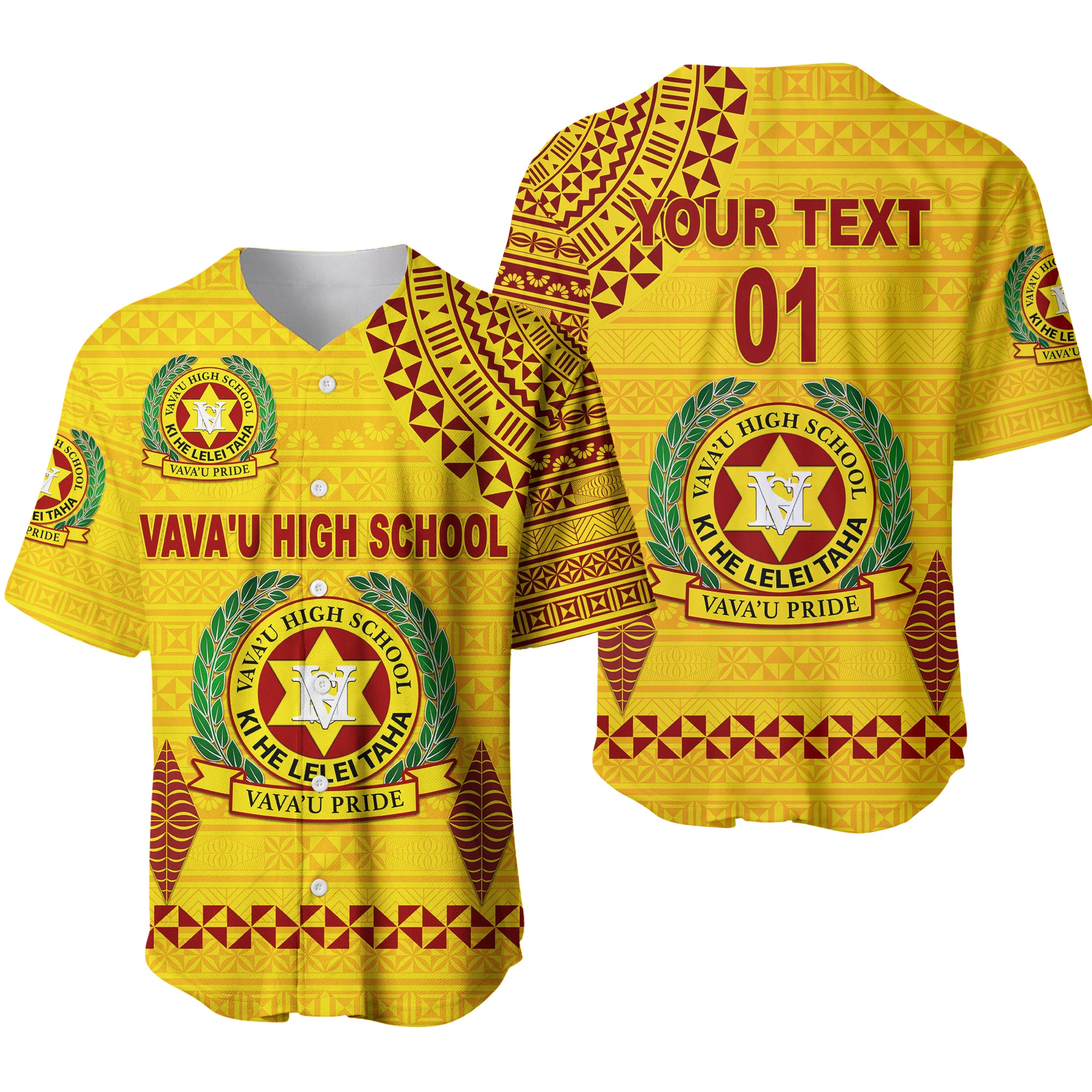 (Custom Personalised) Tonga Vava'u High School Baseball Jersey Simple Style - Yellow, Custom Text And Number LT8 - Polynesian Pride