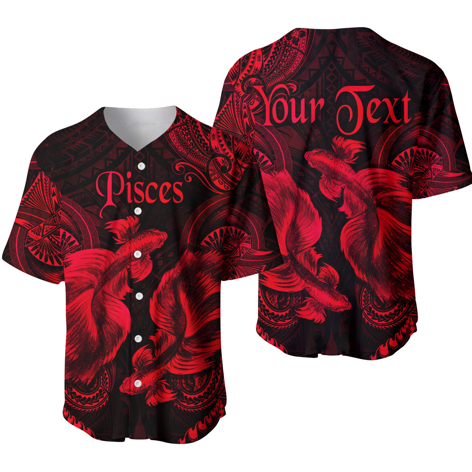 (Custom Personalised) Pisces Zodiac Polynesian Baseball Jersey Unique Style - Red LT8 - Polynesian Pride