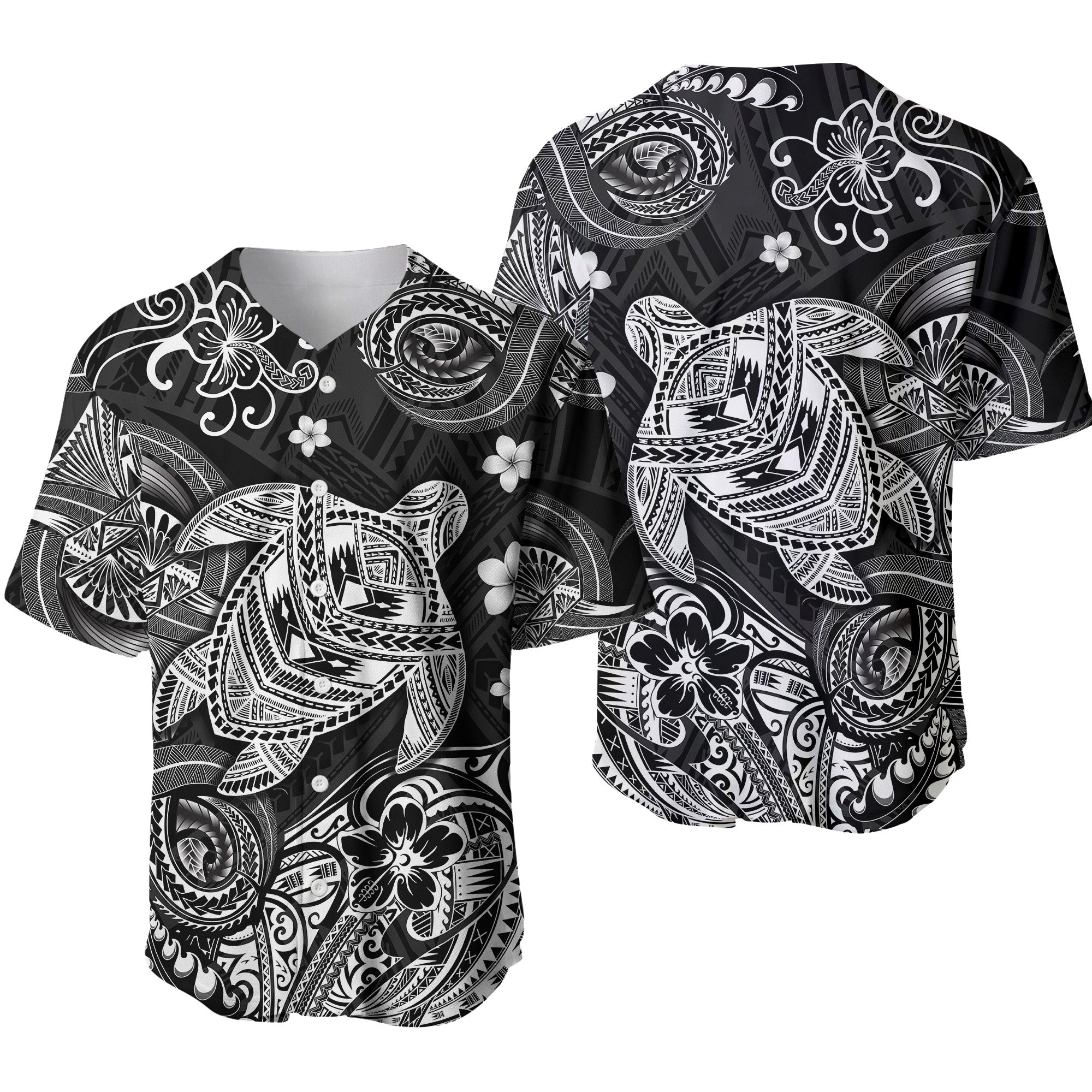 Hawaii Turtle Polynesian Baseball Jersey Plumeria Flower Unique Style - Black LT8 - Polynesian Pride