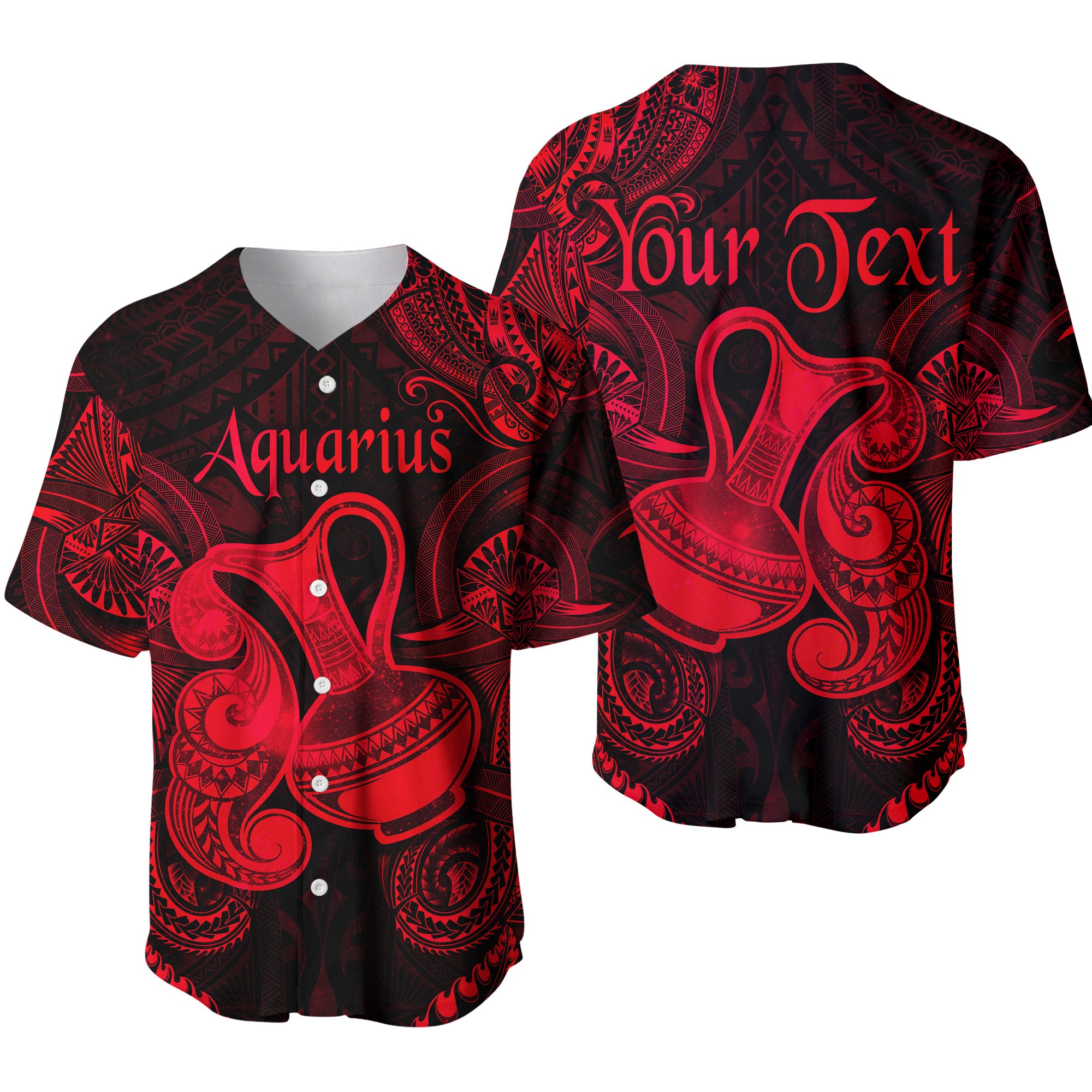 (Custom Personalised) Aquarius Zodiac Polynesian Baseball Jersey Unique Style - Red LT8 - Polynesian Pride