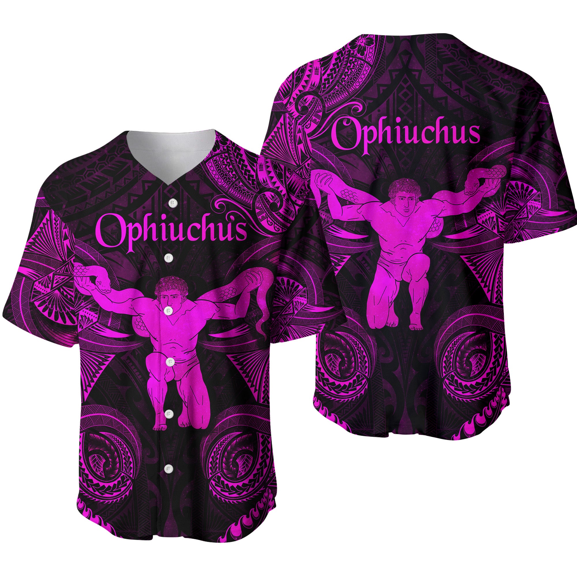 Ophiuchus Zodiac Polynesian Baseball Jersey Unique Style - Pink LT8 - Polynesian Pride