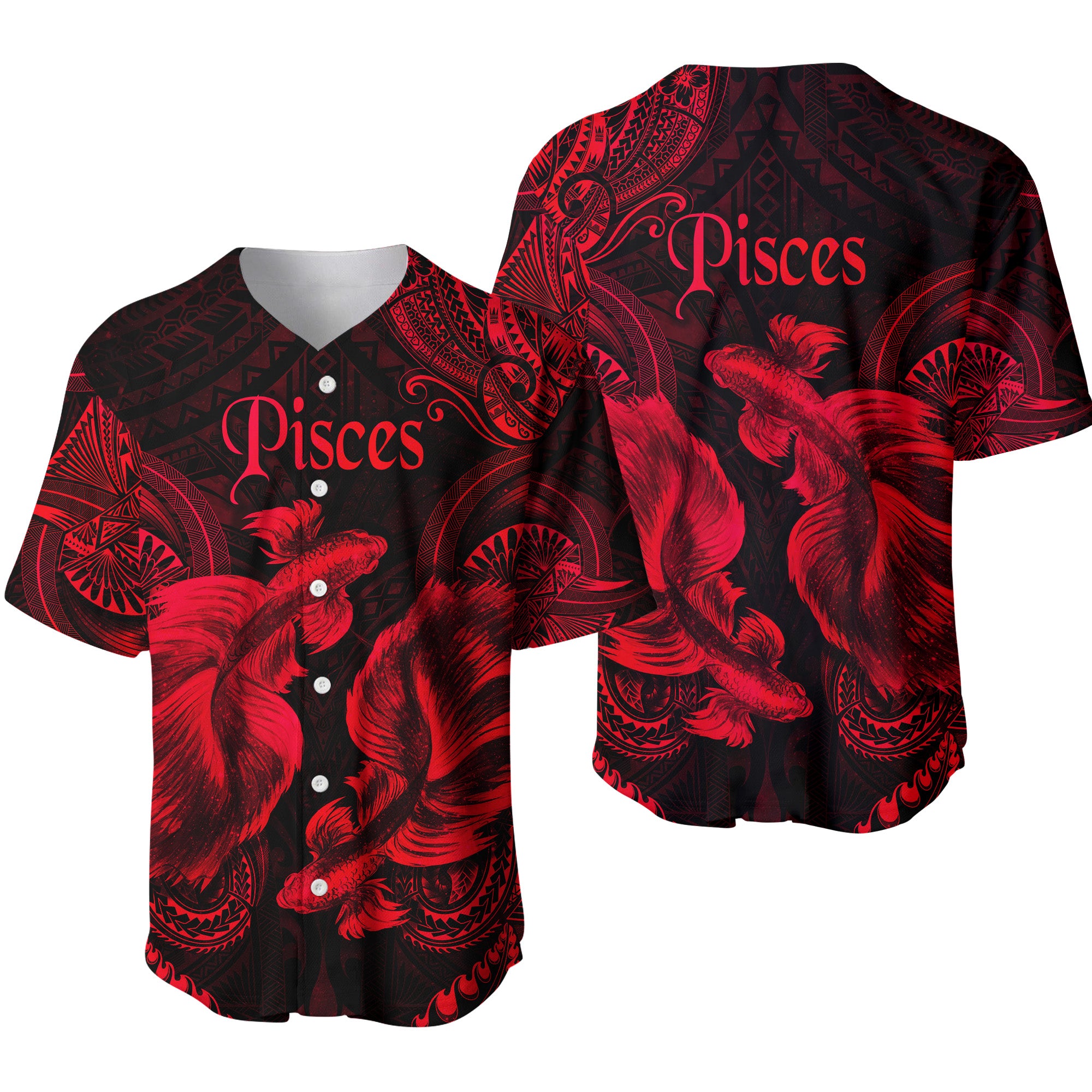 Pisces Zodiac Polynesian Baseball Jersey Unique Style - Red LT8 - Polynesian Pride