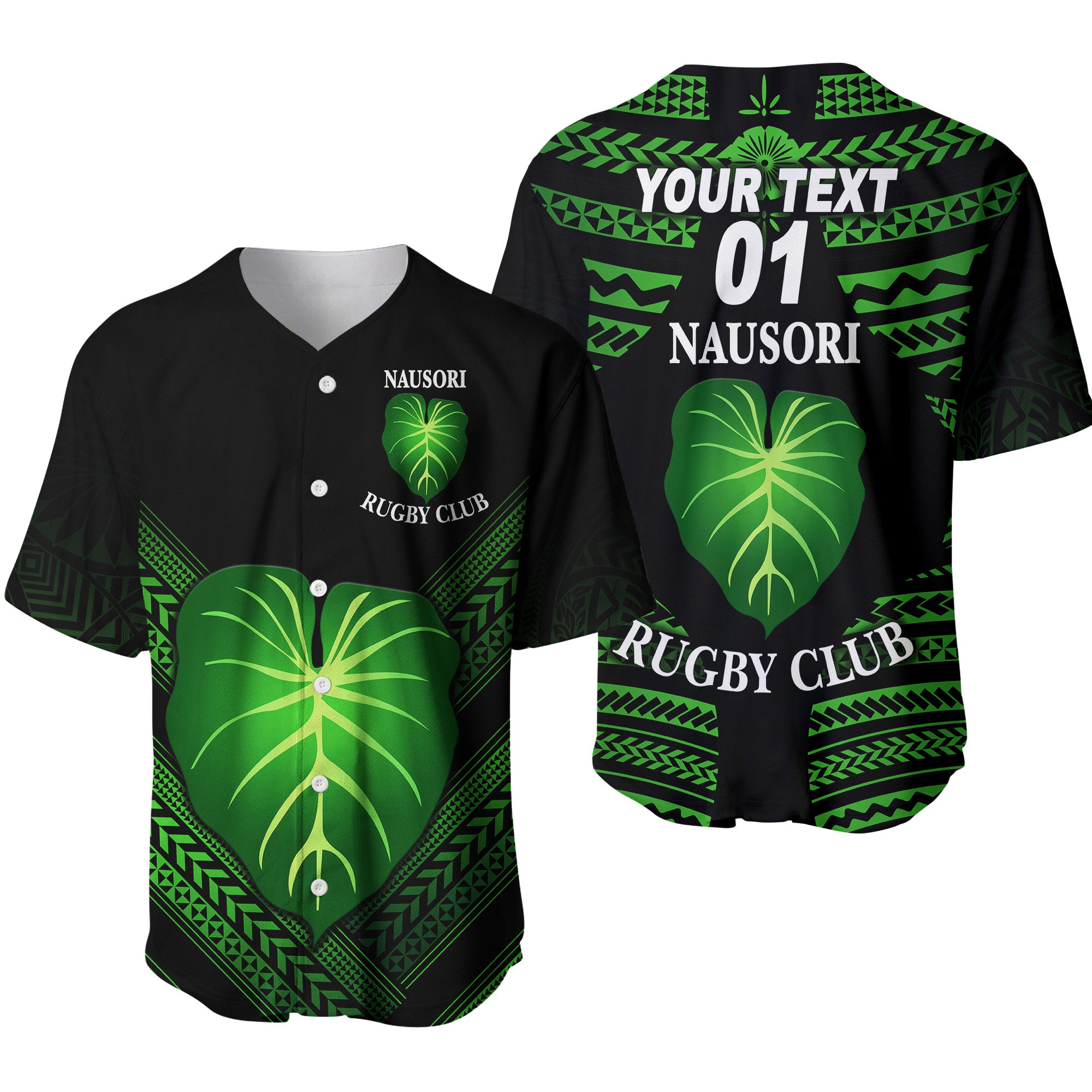 (Custom Personalised) Fiji Nausori Rugby Baseball Jersey Creative Style NO.1, Custom Text And Number LT8 Unisex Black - Polynesian Pride