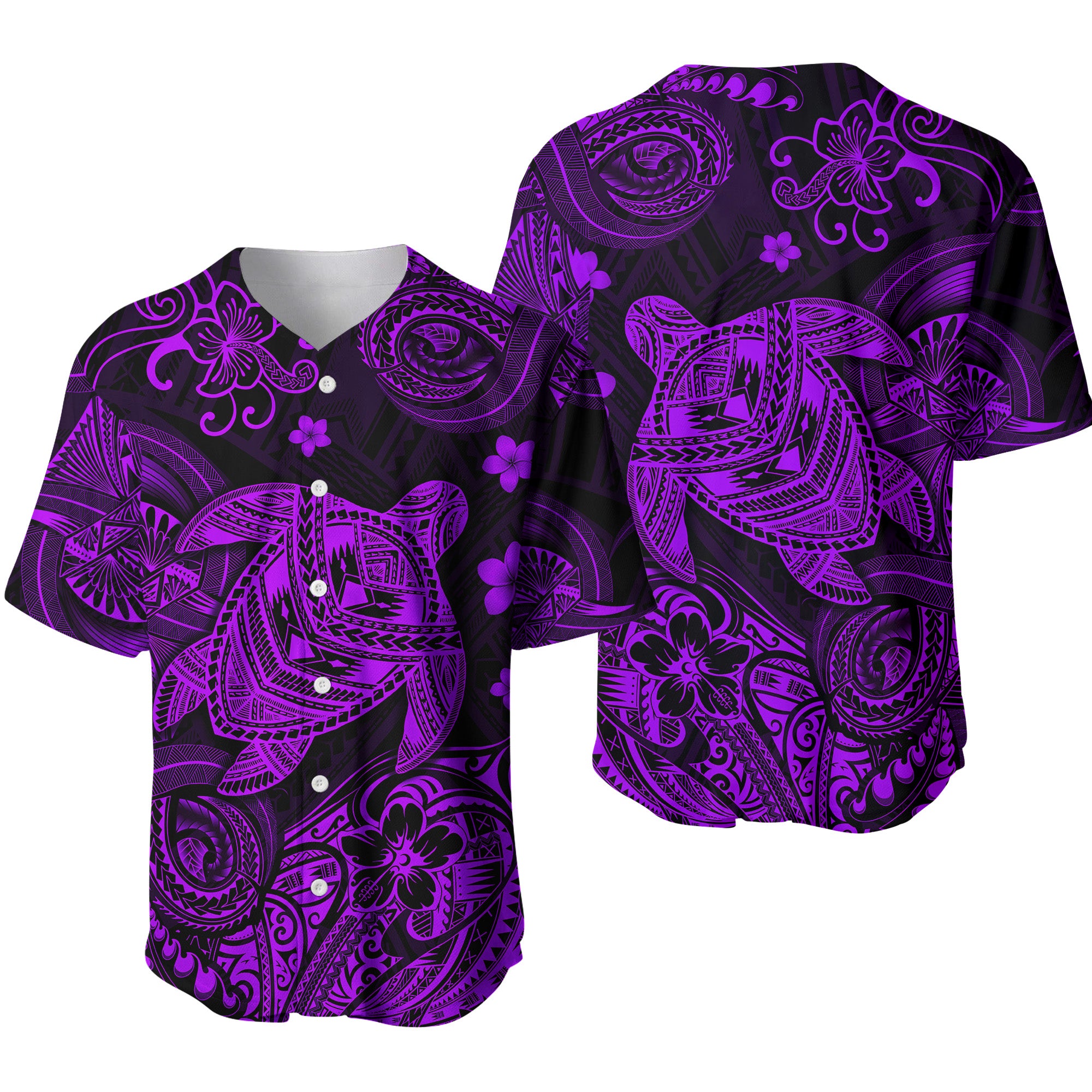 Hawaii Turtle Polynesian Baseball Jersey Plumeria Flower Unique Style - Purple LT8 - Polynesian Pride