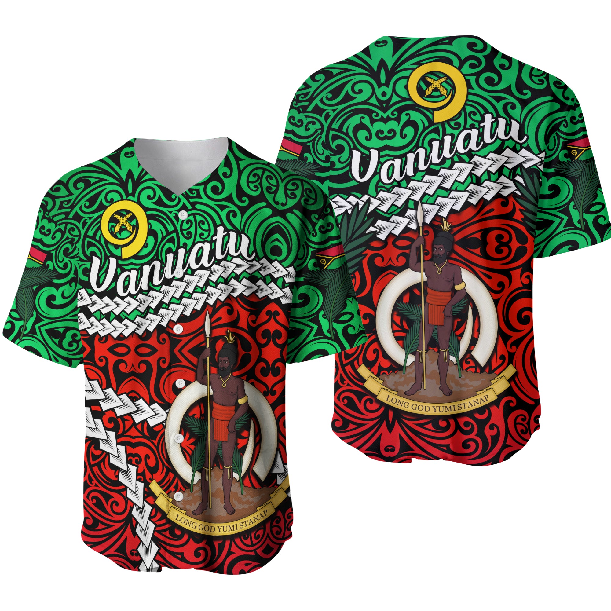 Vanuatu Baseball Jersey Simple LT13 Green - Polynesian Pride