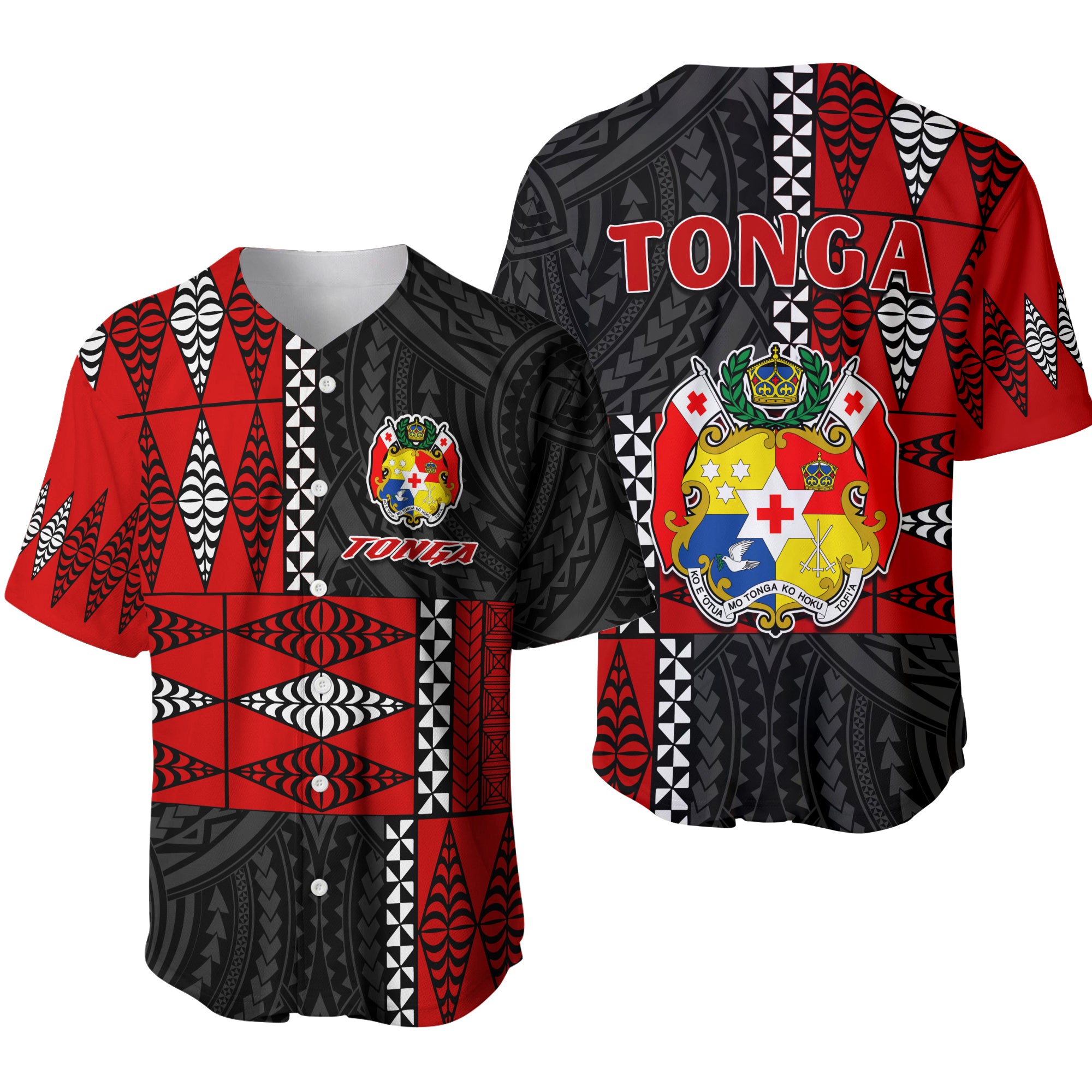 Tonga Baseball Jersey Tongan Pattern Mix Polynesian LT13 Unisex Red - Polynesian Pride