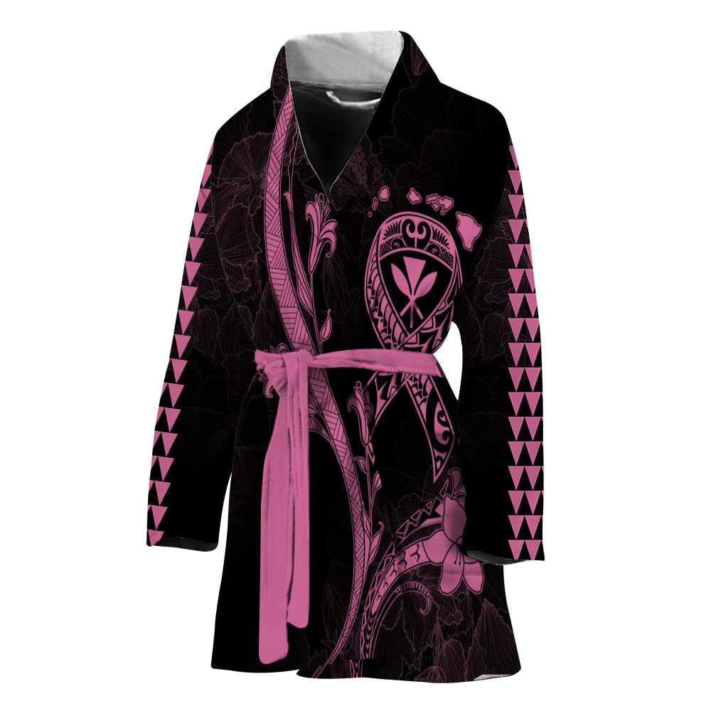 Hawaii Women Bathrobe Breast Cancer Survivor Mix Hibiscus LT7 Universal Fit Black - Polynesian Pride