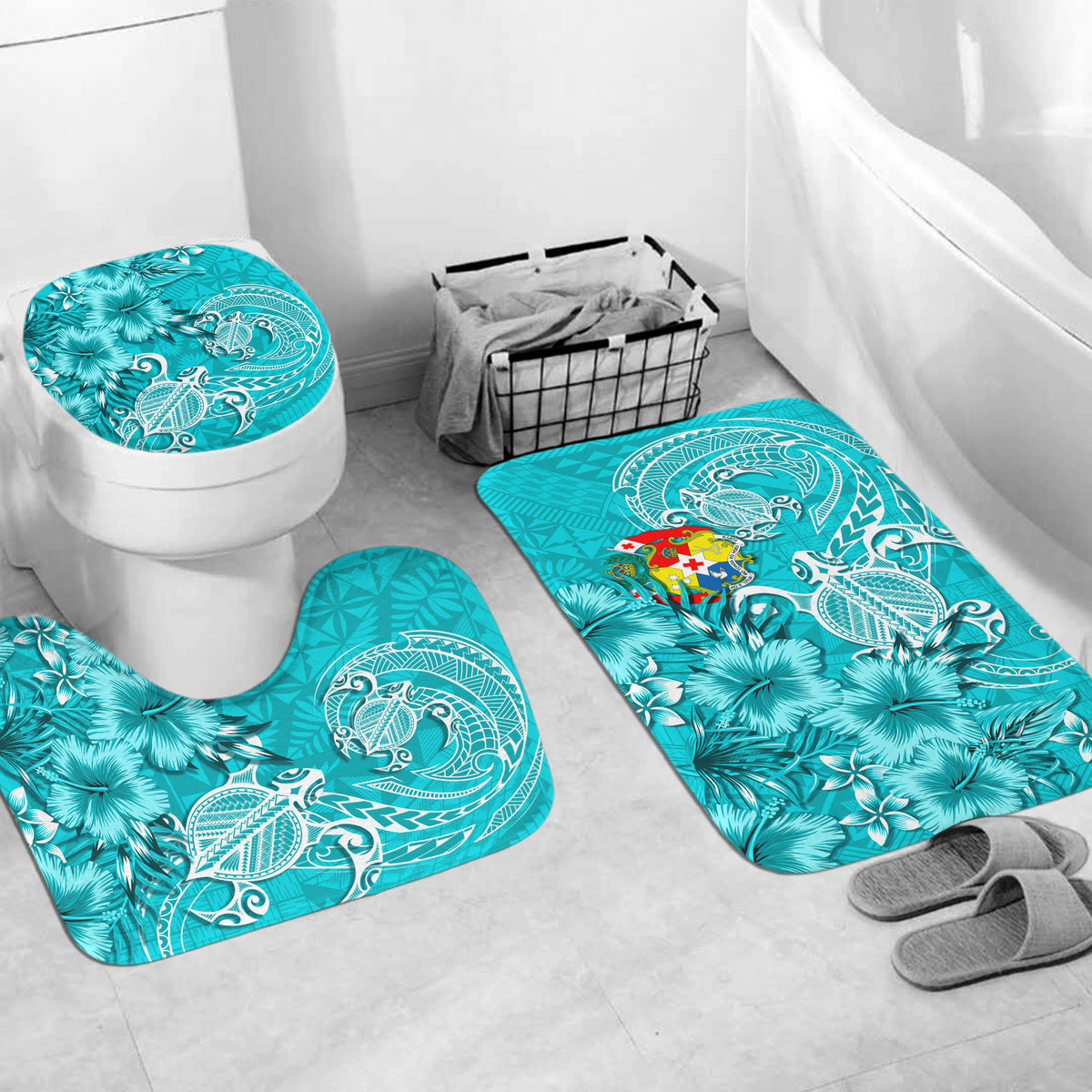 Tonga Floral Bathroom Set Sea Turtle - Blue LT7 - Polynesian Pride