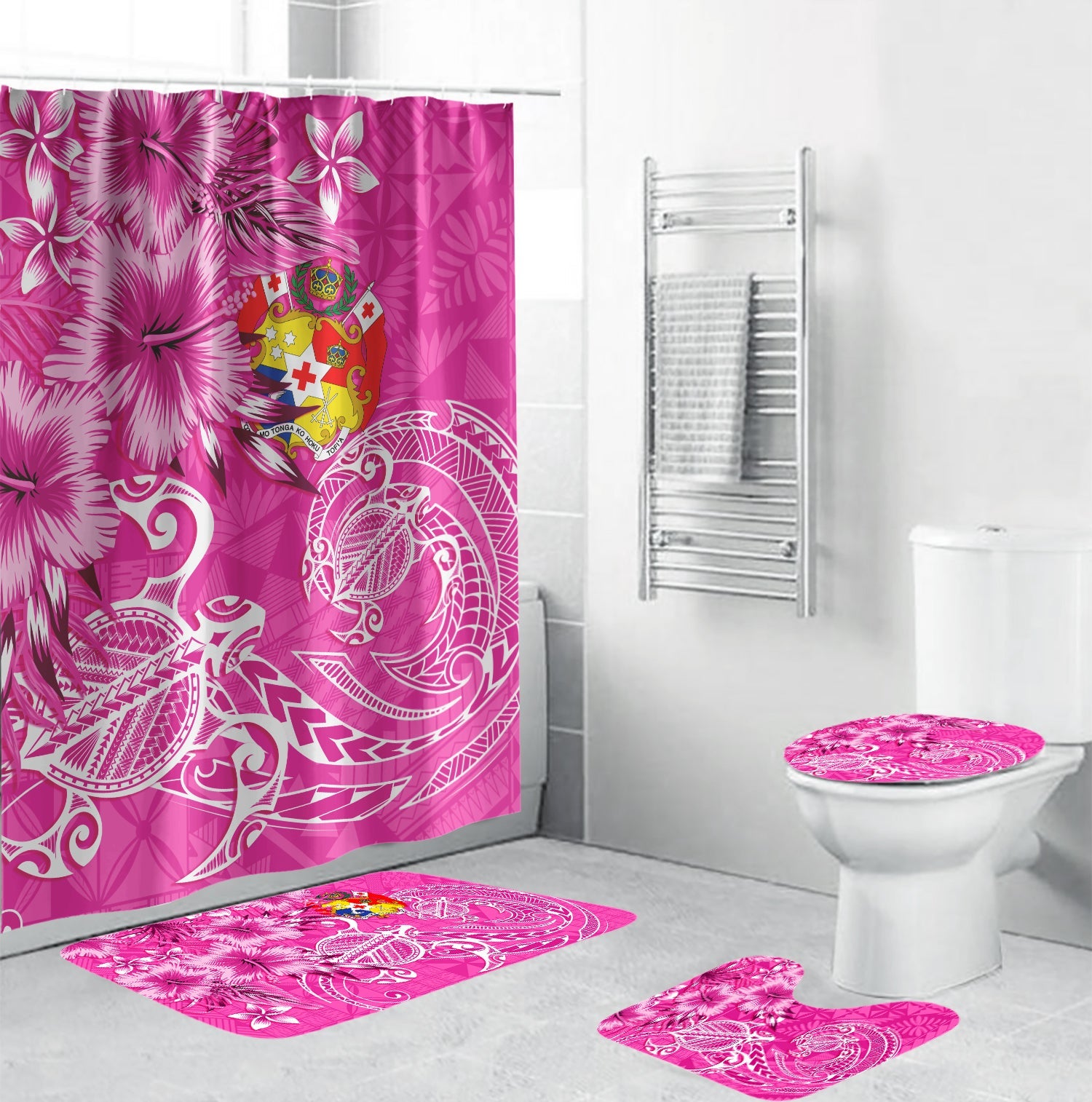 Tonga Floral Bathroom Set Sea Turtle - Pink LT7 Pink - Polynesian Pride