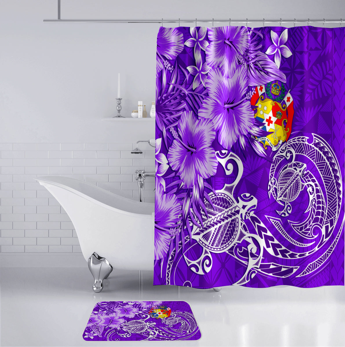 Tonga Floral Bathroom Set Sea Turtle - Purple LT7 - Polynesian Pride