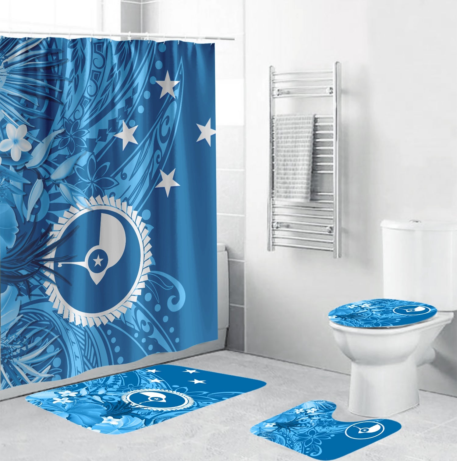 Federated States of Micronesia Bathroom Set Tropical Flowers - Yap LT7 Blue - Polynesian Pride