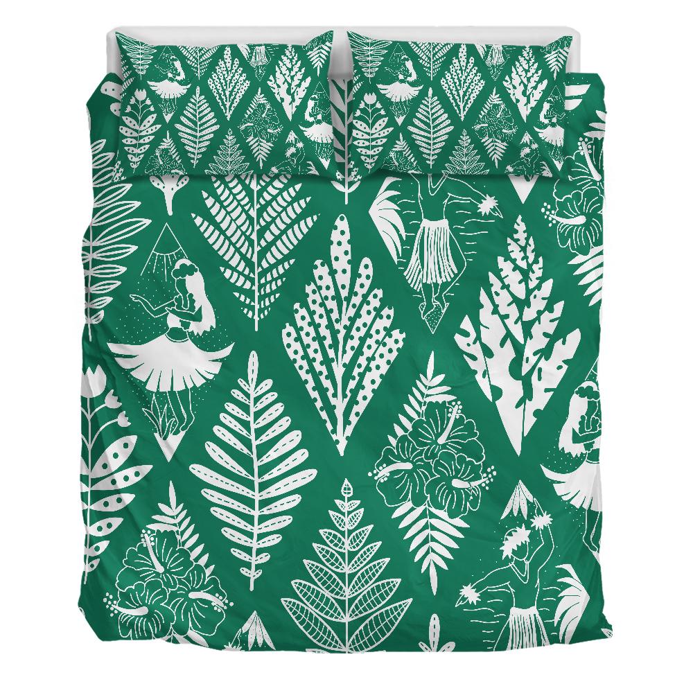 Hawaii Hula Girls Hibiscus Tropical Bedding Set - Green Style - AH - Polynesian Pride