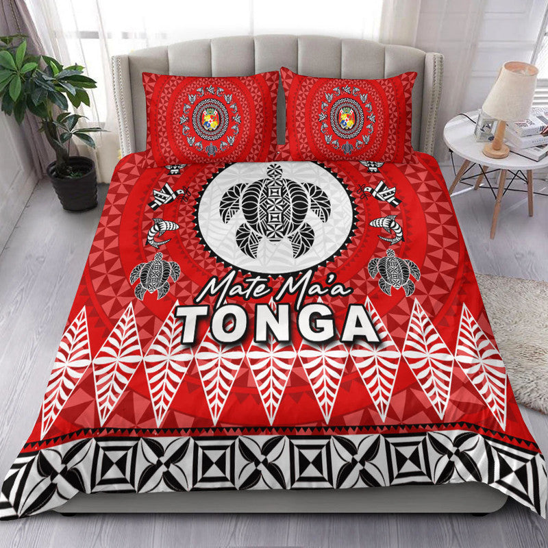 Mate Ma'a Tonga Ngatu Fonu Rugby Bedding Set LT6 Red - Polynesian Pride