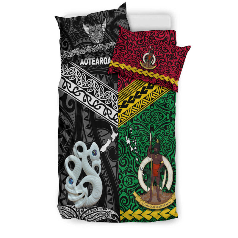 New Zealand And Vanuatu Bedding Set Together - Black LT8 - Polynesian Pride