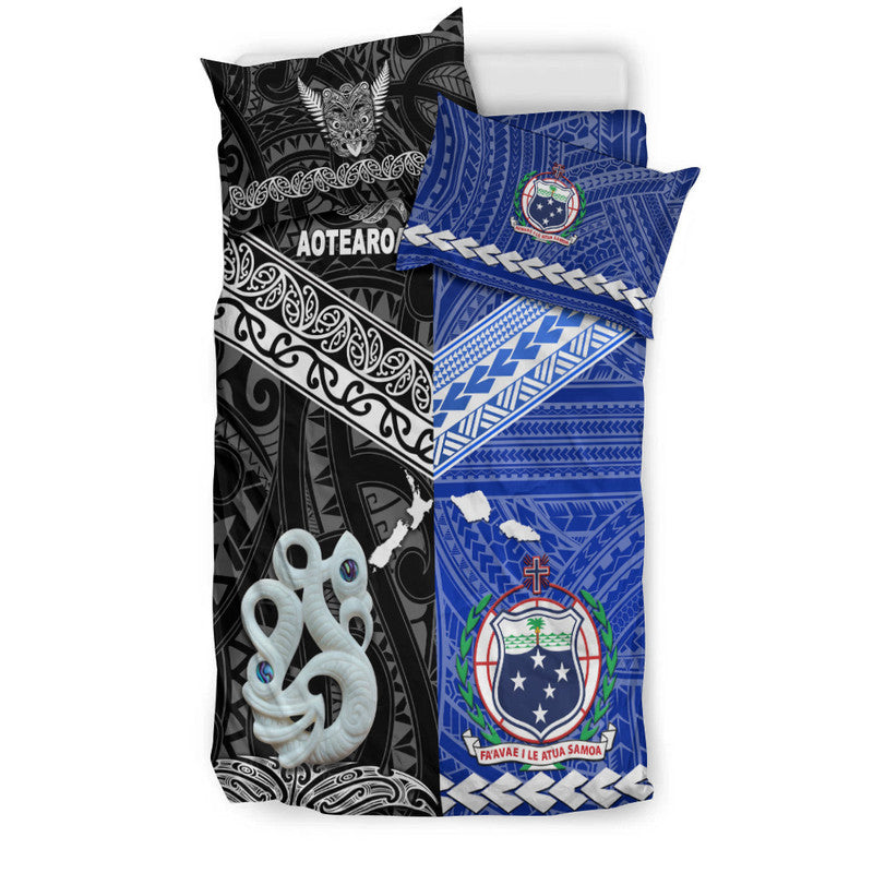 New Zealand And Samoa Bedding Set Together - Black LT8 - Polynesian Pride