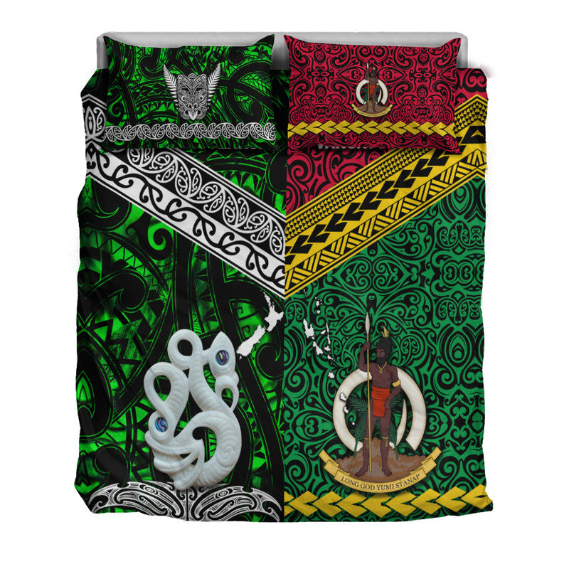 New Zealand And Vanuatu Bedding Set Together - Green LT8 - Polynesian Pride