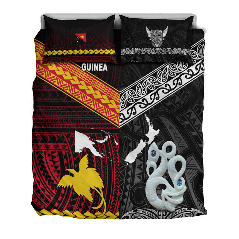 New Zealand And Papua New Guinea Bedding Set Together - Black LT8 - Polynesian Pride