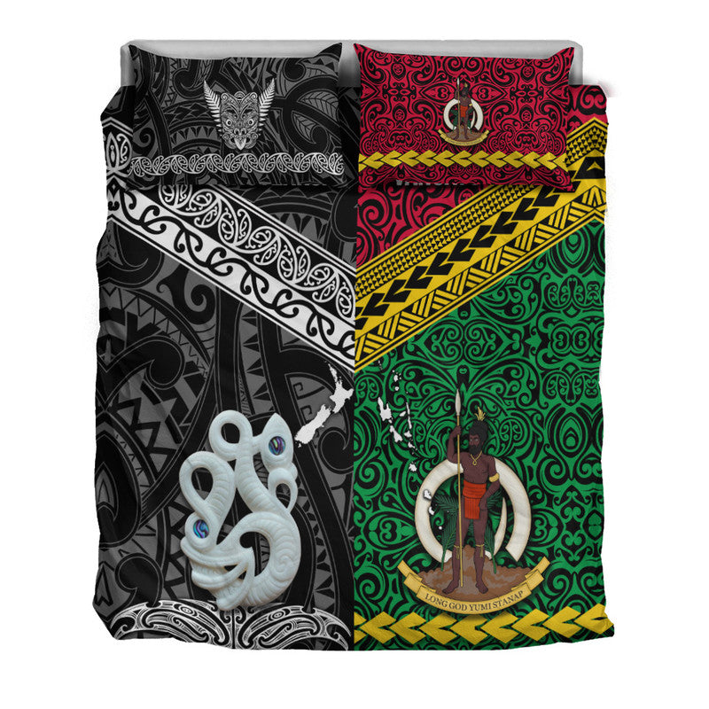 New Zealand And Vanuatu Bedding Set Together - Black LT8 - Polynesian Pride
