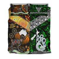 New Zealand Maori Aotearoa And Australia Aboriginal Bedding Set Together - Green LT8 - Polynesian Pride