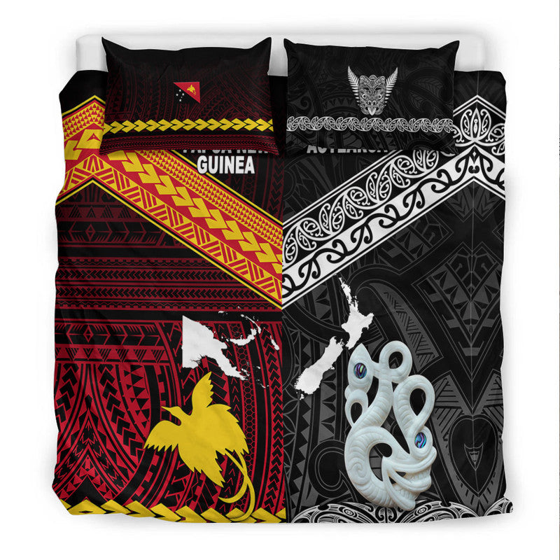 New Zealand And Papua New Guinea Bedding Set Together - Black LT8 - Polynesian Pride