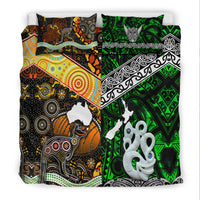 New Zealand Maori Aotearoa And Australia Aboriginal Bedding Set Together - Green LT8 - Polynesian Pride