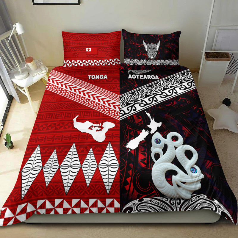 New Zealand And Tonga Bedding Set Together - Red LT8 - Polynesian Pride