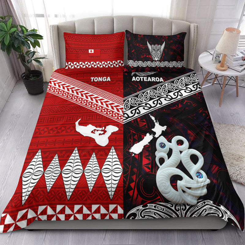 New Zealand And Tonga Bedding Set Together - Red LT8 Red - Polynesian Pride