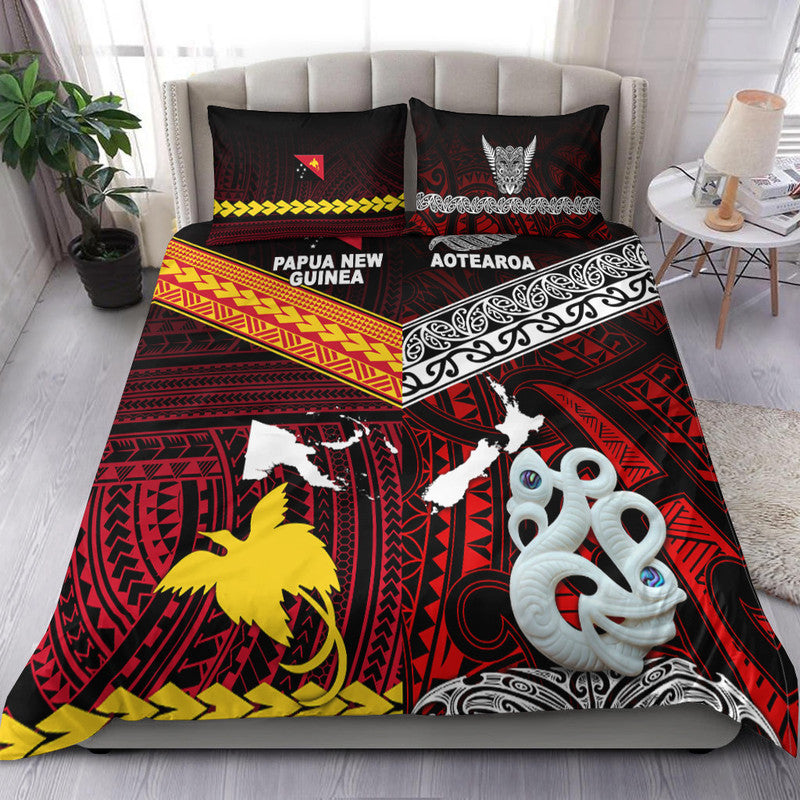 New Zealand And Papua New Guinea Bedding Set Together - Red LT8 Red - Polynesian Pride