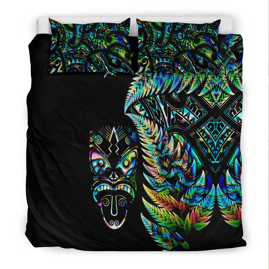 New Zealand Haka Rugby Maori Bedding Set Silver Fern Vibes - Paua Shell LT8 - Polynesian Pride
